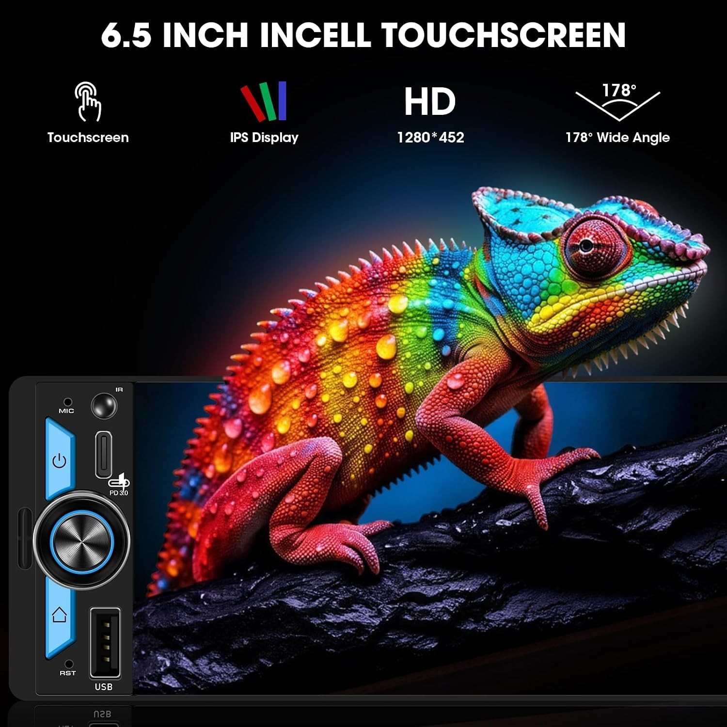 Single Din CarPlay Multimedia Receiver: 6.5 Inch Wireless Android Auto Car St…