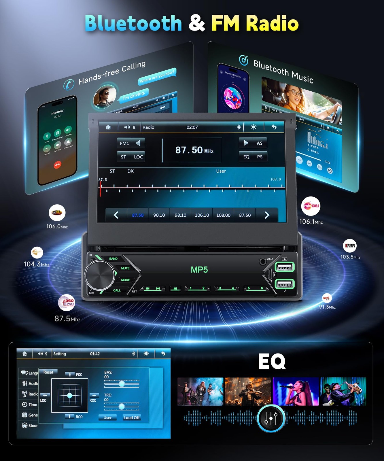 7 Inch Flip Out Touchscreen Car Stereo-Single DIN with Bluetooth 5.0, Mirror …