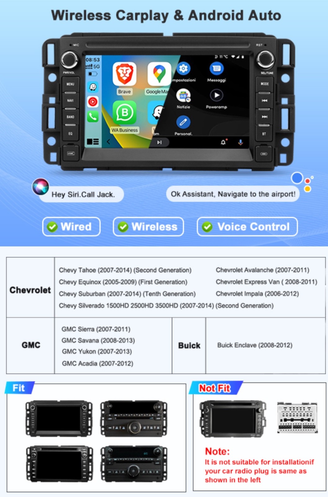 Car Radio for Chevrolet GMC Silverado Tahoe Yukon,Android 14, 2GB+64GB, Android