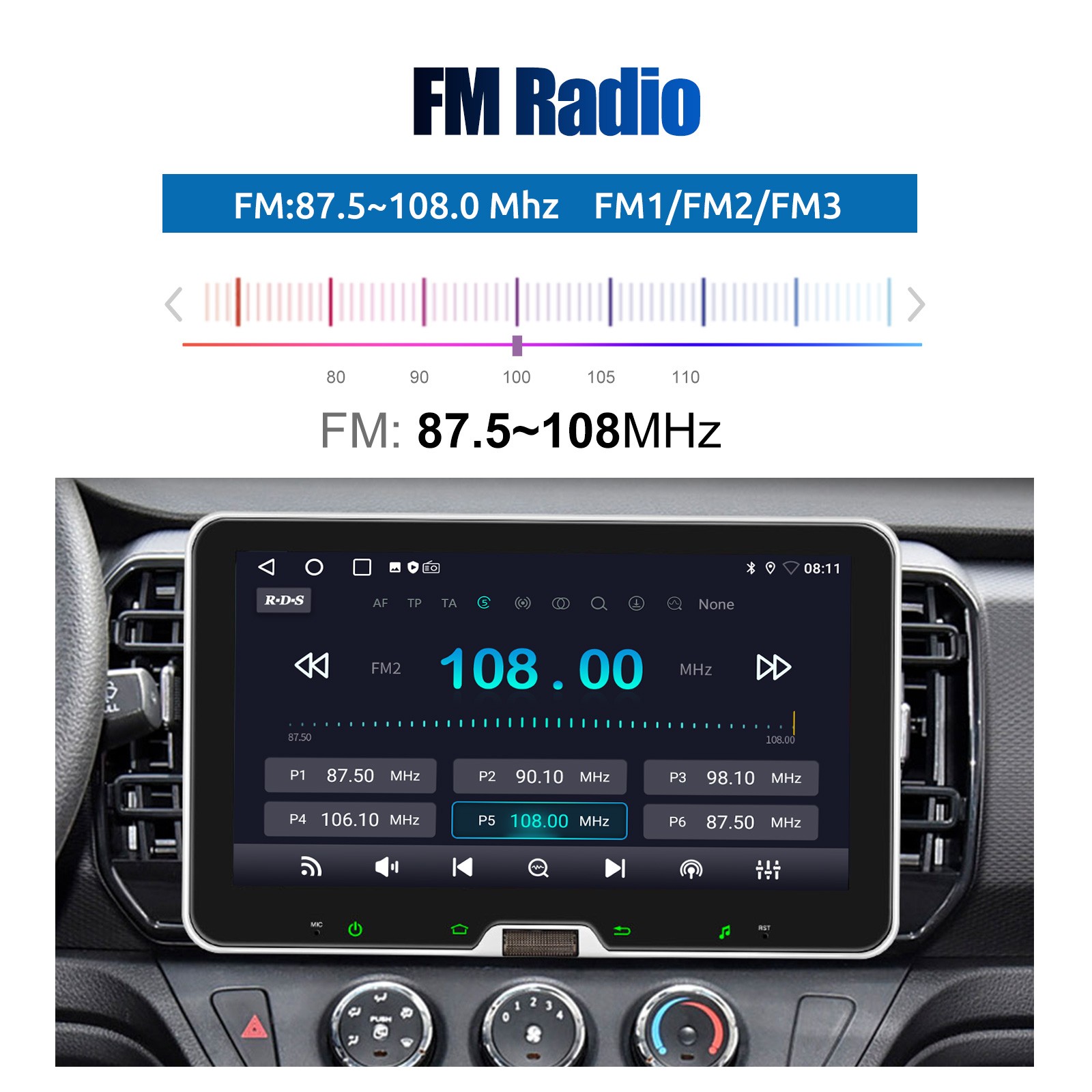 Rotatable 10.1” Touch Screen Car Stereo Android 14.0 1Din Radio GPS Navi WiFi