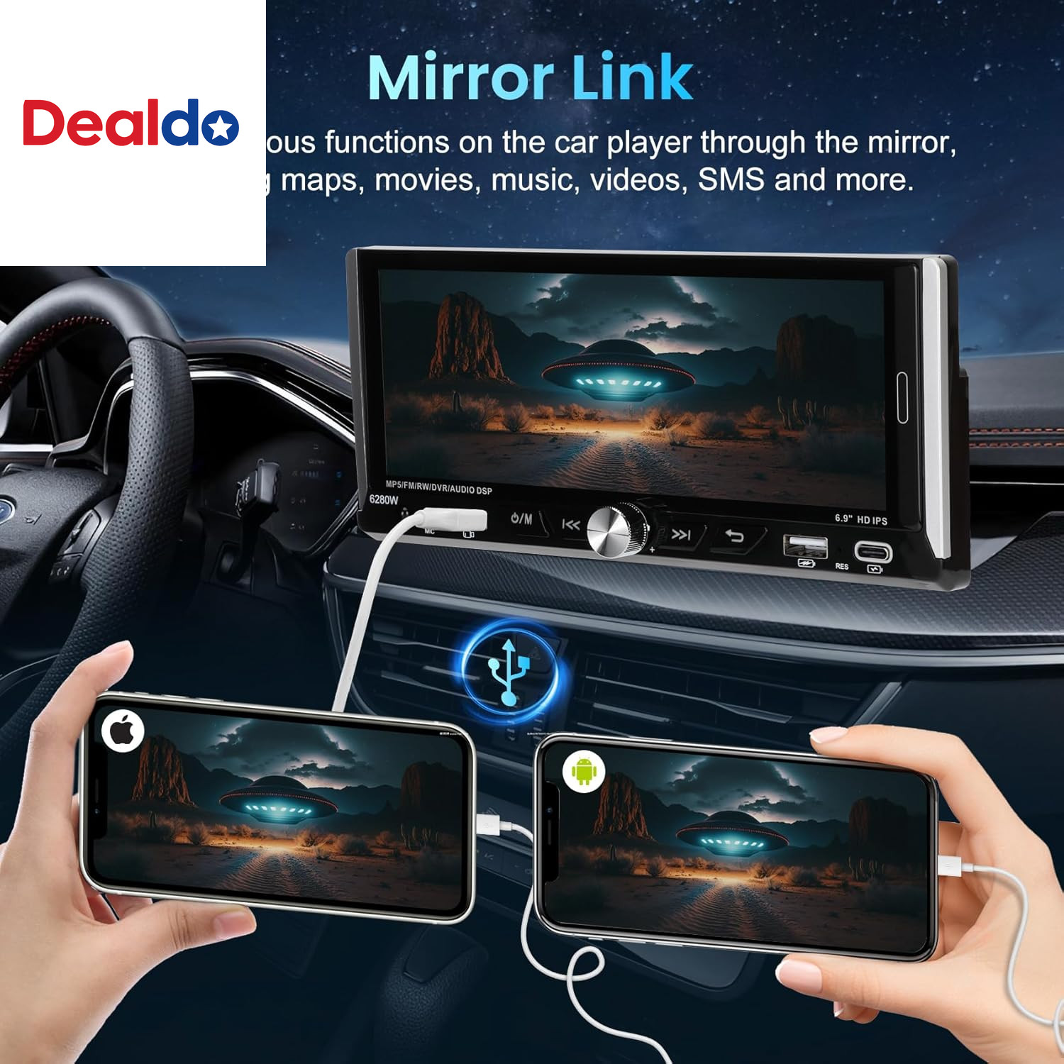 Single Din Car Stereo with Wireless Apple Carplay Android Auto, 6.9″ IPS Touchsc