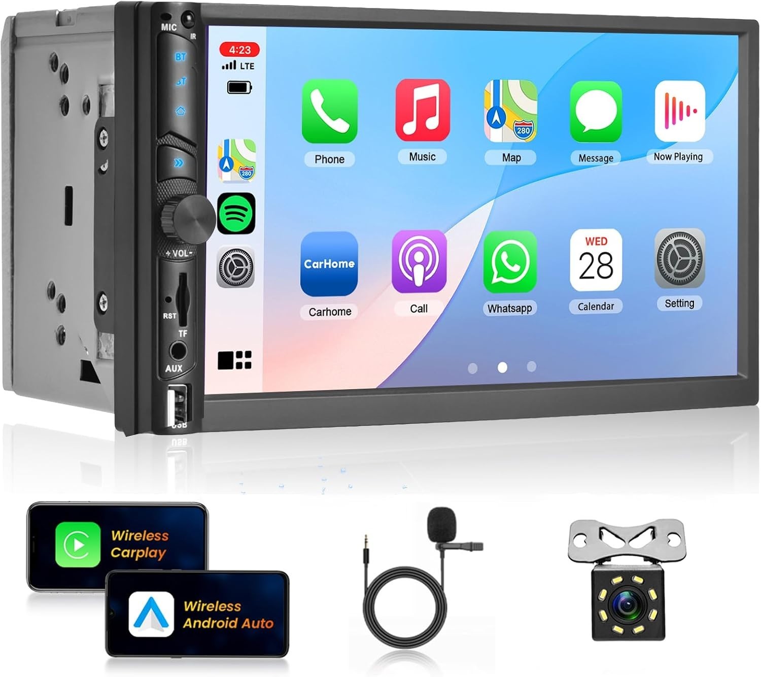 Wireless Upgrade Double Din Car Radio,Wireless CarPlay and Android Auto, Blue…