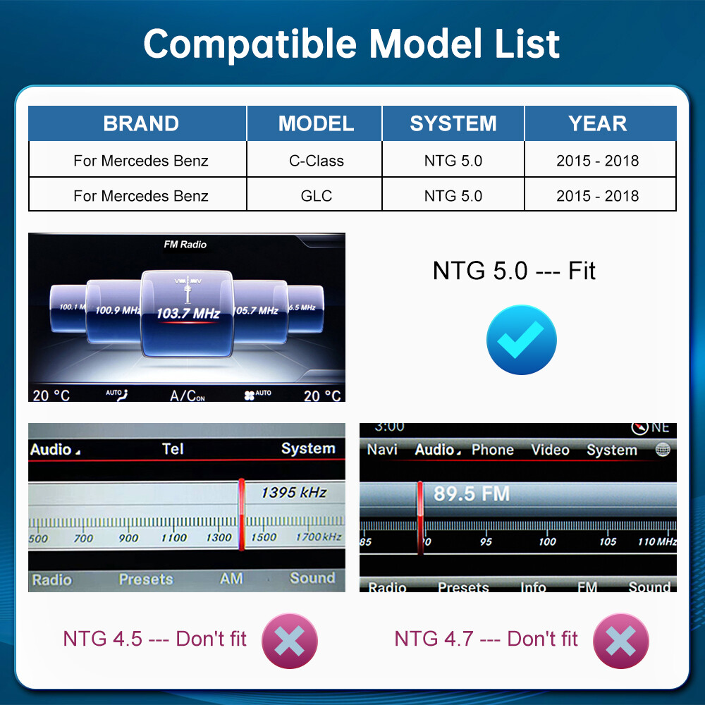 For Mercedes Benz C GLC W205 NTG5.0 Wireless Android Auto CarPlay Car Interface