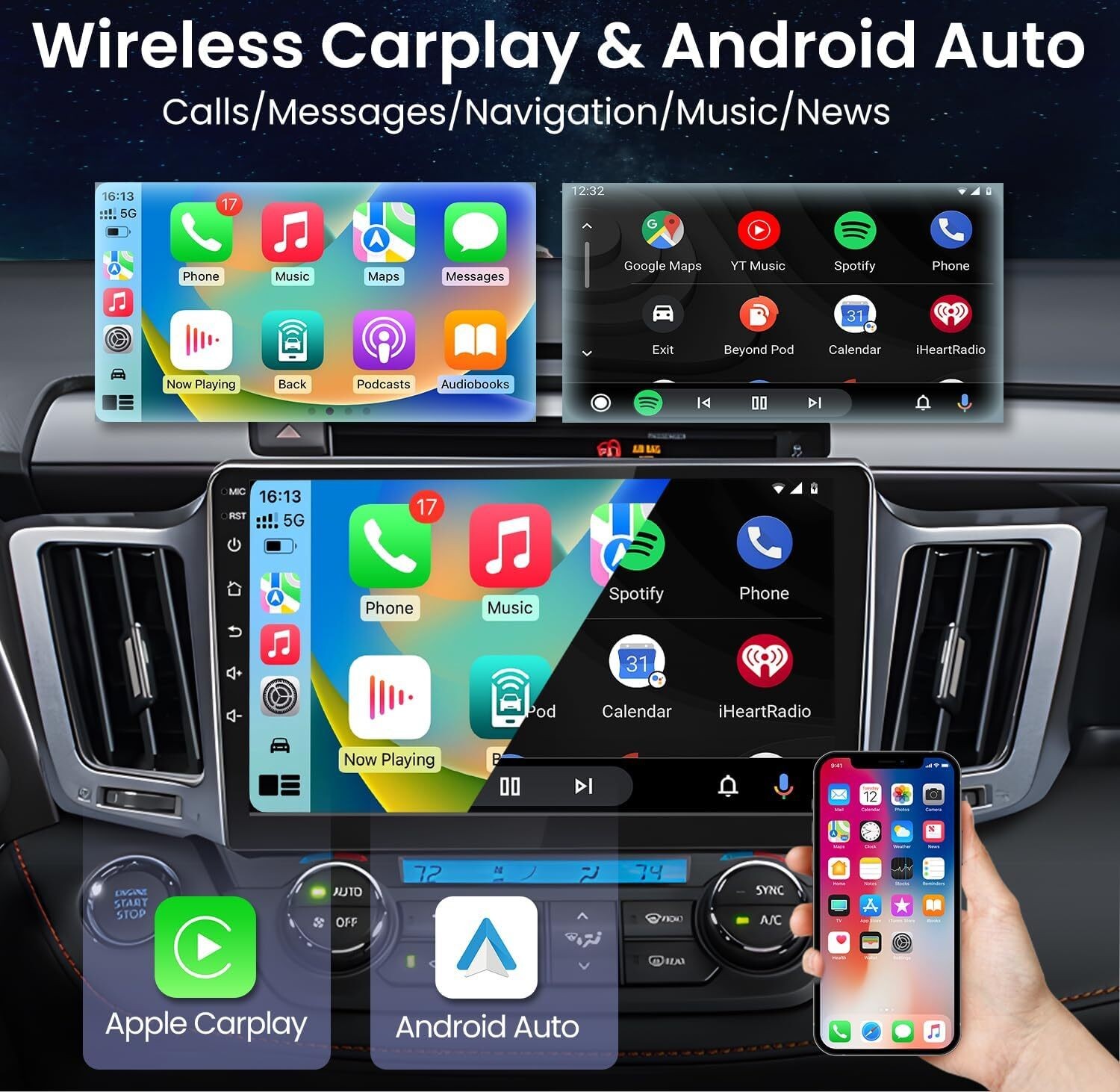 Car Radio Stereo Carplay For 2013-2018 RAV4 DSP 6+128G 10in