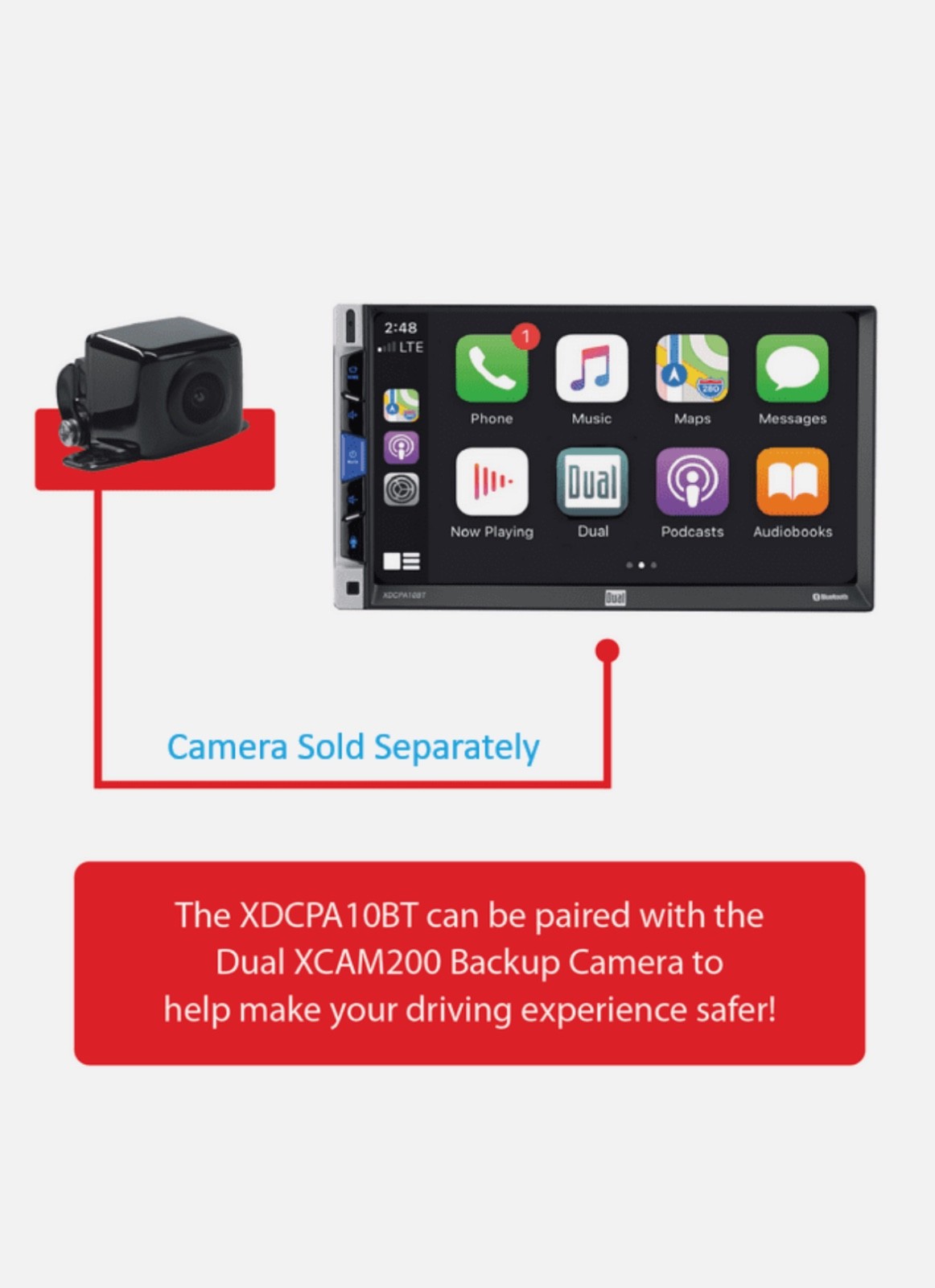 Dual Electronics XDCPA10BT 7 inch Double DIN Car Stereo Apple CarPlay & Android™