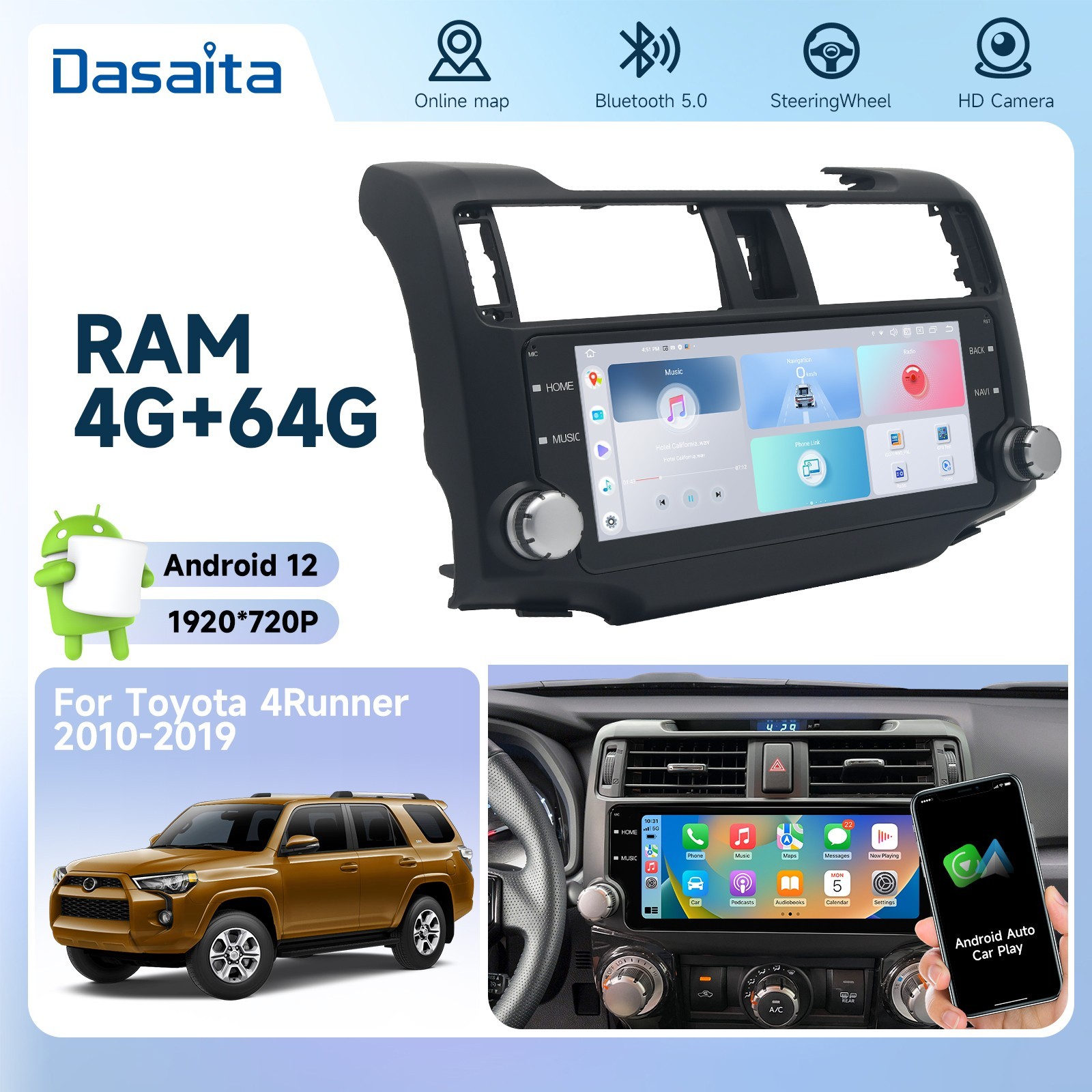 Roadanvi 10.25″ Car Stereo for Toyota 4Runner 2010-2019 QLED Touch Screen GPS