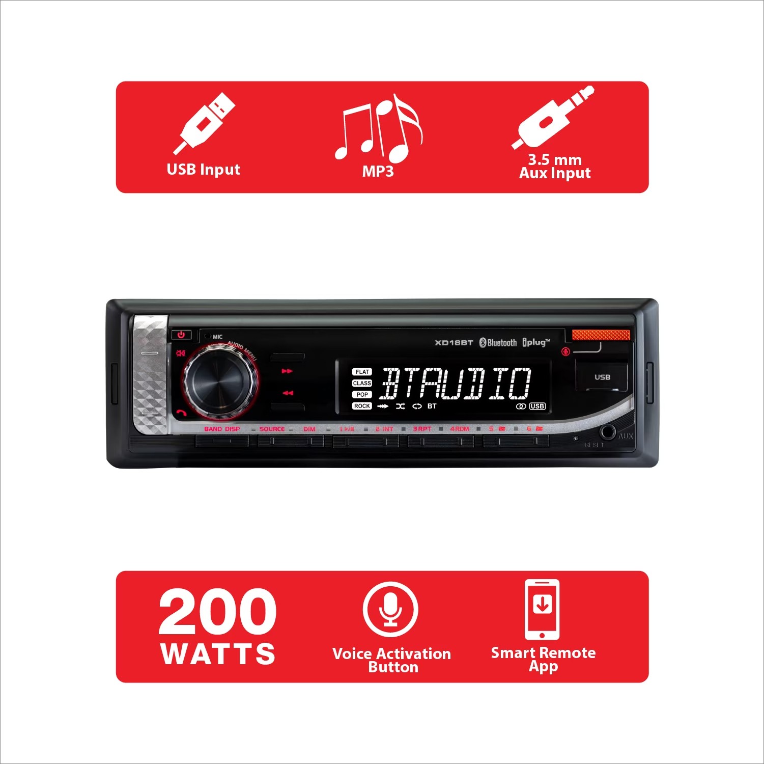 Electronics XD18BT Single DIN Car Stereo Head Unit with Bluetooth,USB, AM/FM/MP3