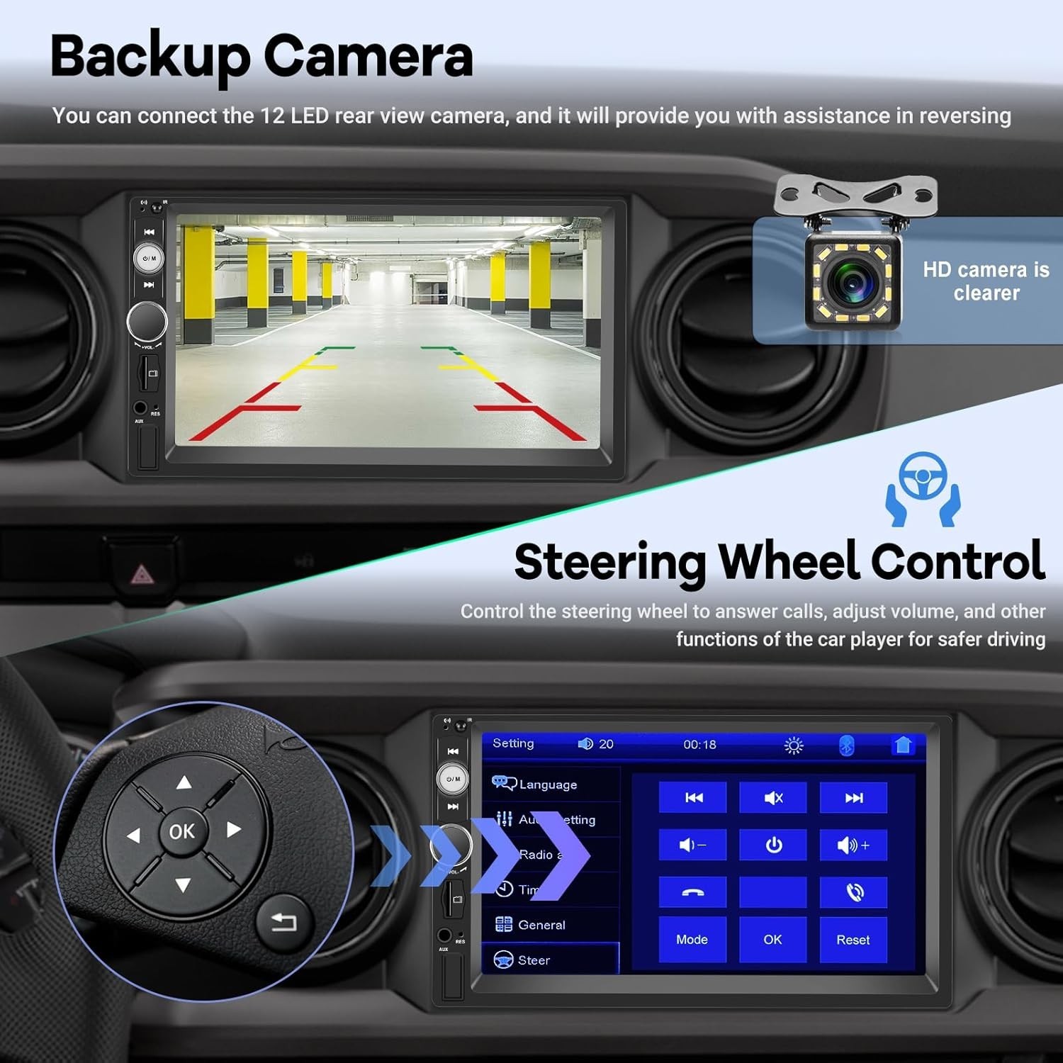 Double Din Car Stereo with Reverse Camera 7 inch Touch Screen 2 Din Car Radio…