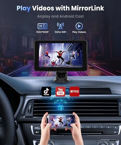 Wireless Carplay Screen for Car,7inch 1080P HD IPS Touch Screen Portable Car