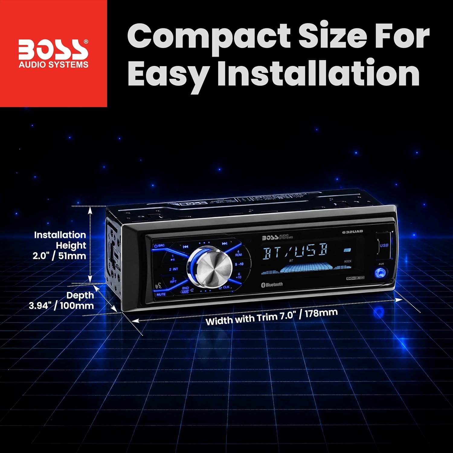 Car Stereo Single Din Bluetooth AM/FM Radio Receiver 632UAB USB Aux No CD Remote