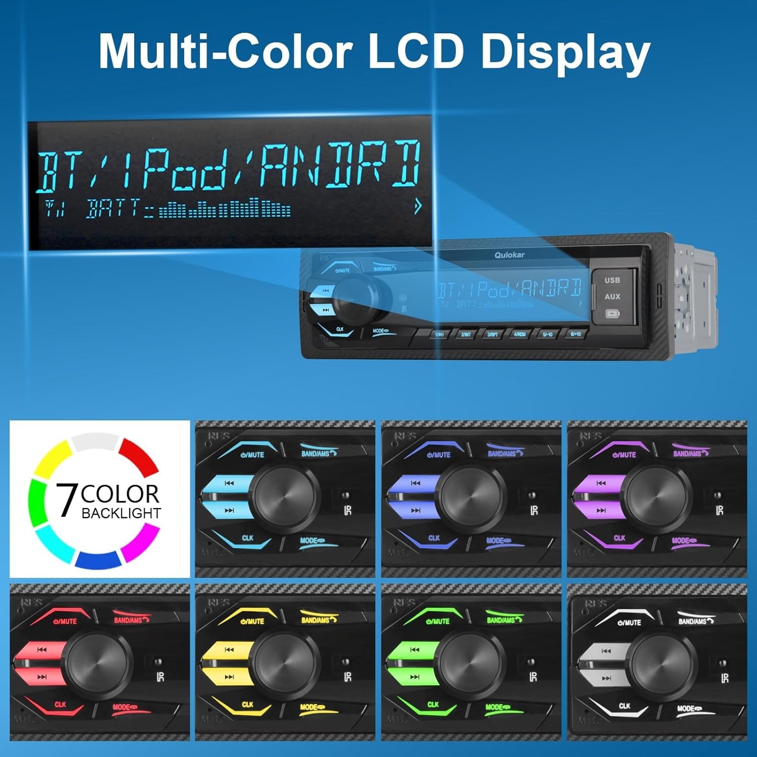 Ultimate Single DIN Car Stereo with Hands-Free Calling & Vibrant 7-Color Display