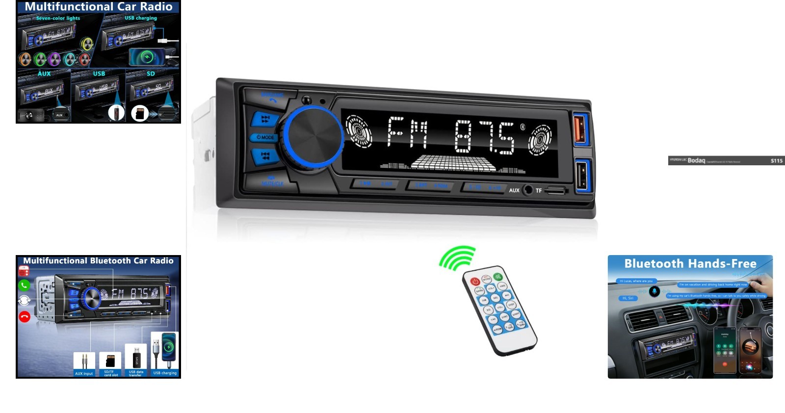 Versatile Bluetooth Car Stereo with Push to Talk & Fast USB Charging, Single DIN