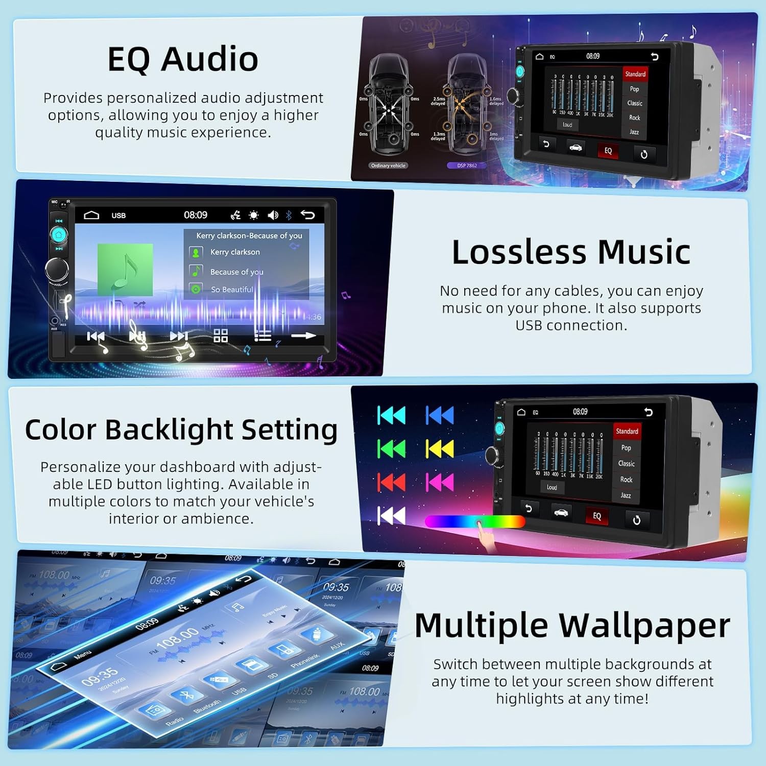 Double 2 Din 7″ Car Stereo Radio For Mirror Link Bluetooth Player Touch Screen