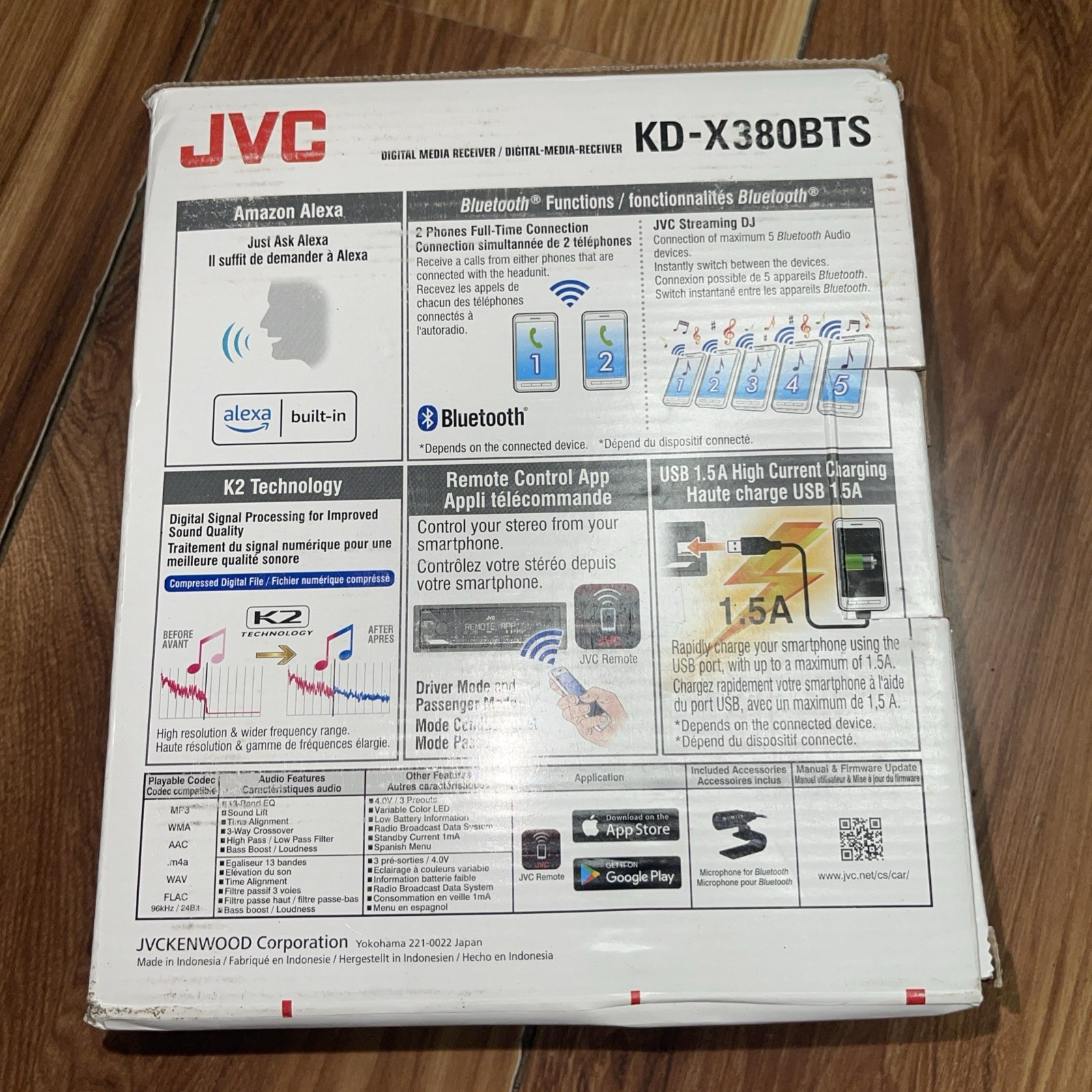 JVC KD-X380BTS Digital Media Receiver Single-DIN Built-in Amazon Alexa Bluetooth