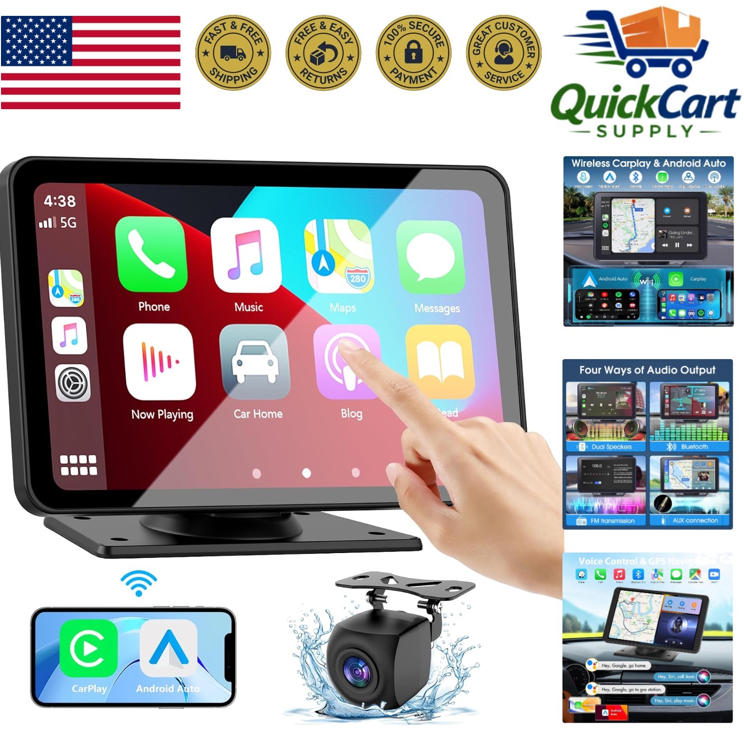 2026 7” Wireless CarPlay & Android Auto Screen with Mirror Link & Voice Control