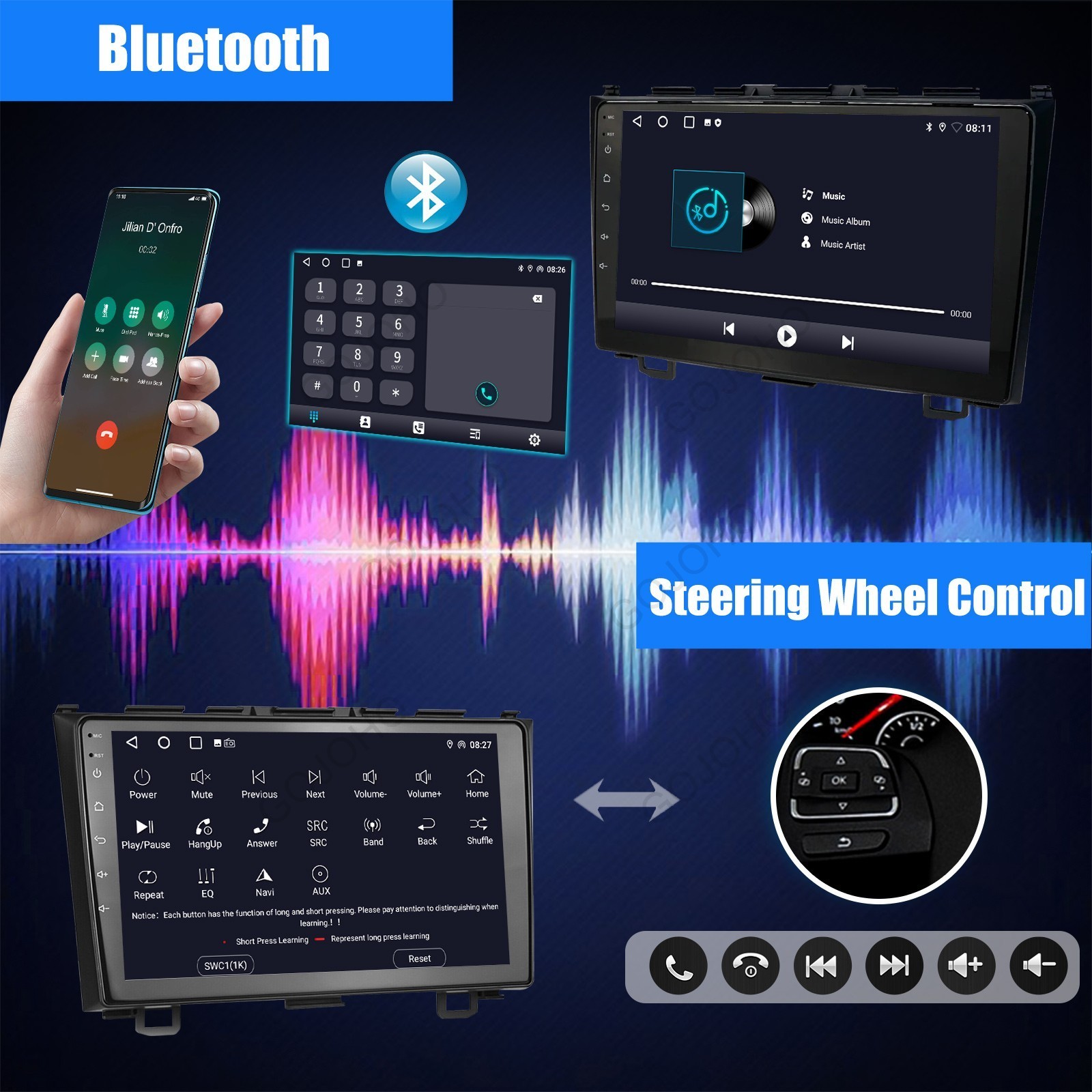 9″ FOR HONDA CRV 2007-2011 WIRELESS CARPLAY ANDROID 15 CAR STEREO RADIO GPS 64GB