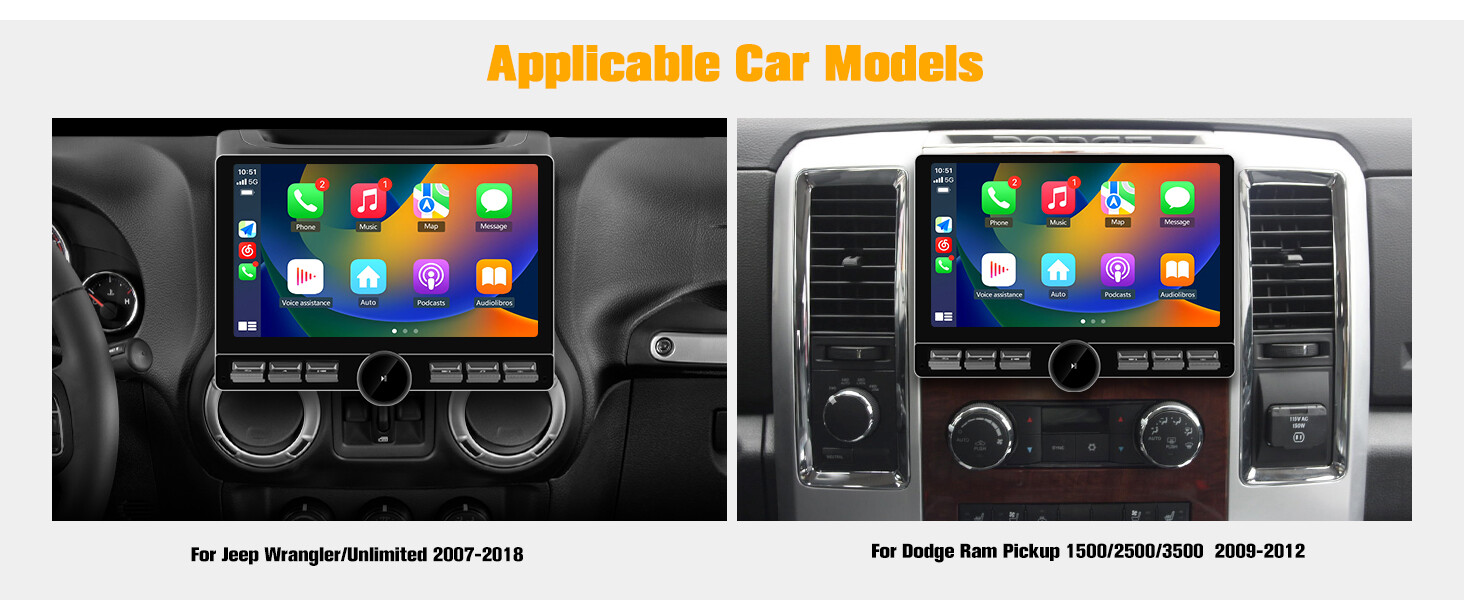 Car Stereo for Jeep Wrangler JK & Dodge Ram 1500/2500 Wireless CarPlay & Android
