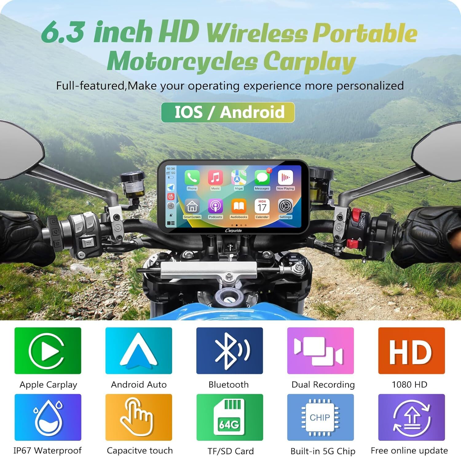 Carpuride W603D Motor Stereos Apple Carplay Android Auto Navigation Waterproof
