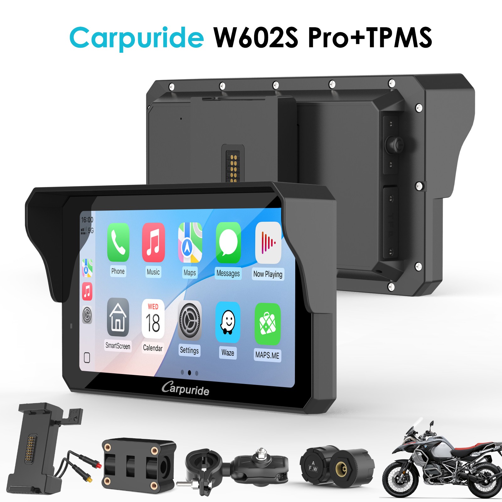 Carpuride W602SPro Moto TPMS Carplay Screen Wireless Android Auto Type-C Starter