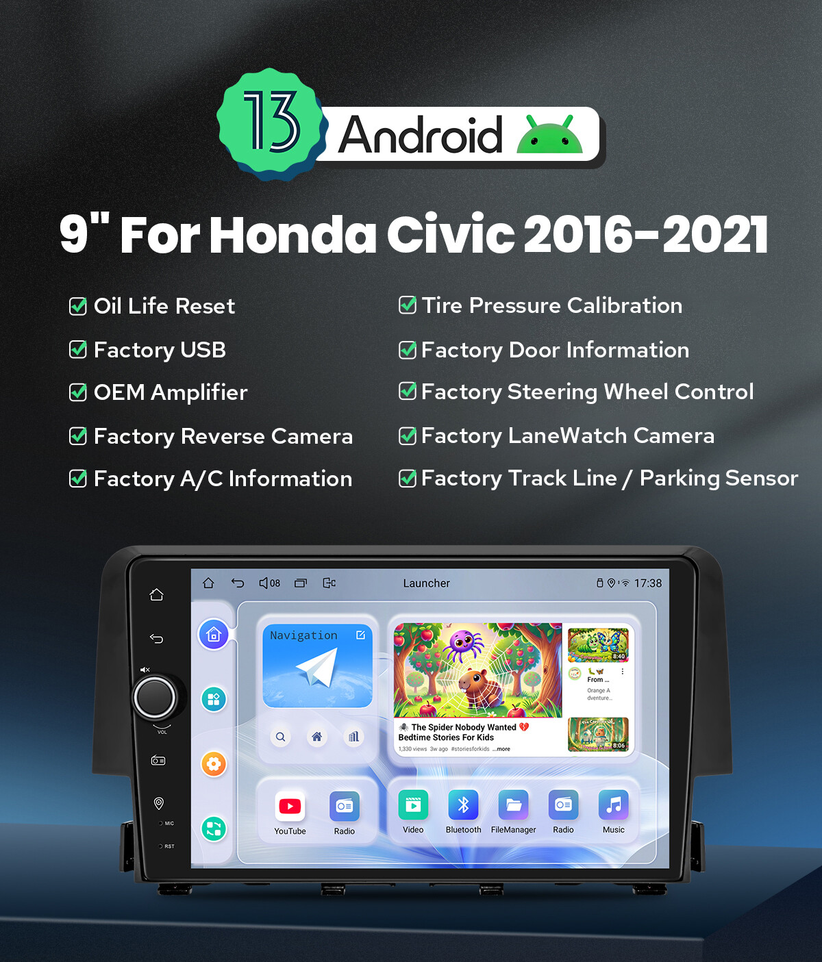 For Honda Civic 2016+ JOYING 9″ Android 12 Car Radio GPS Navi Carplay Multimedia