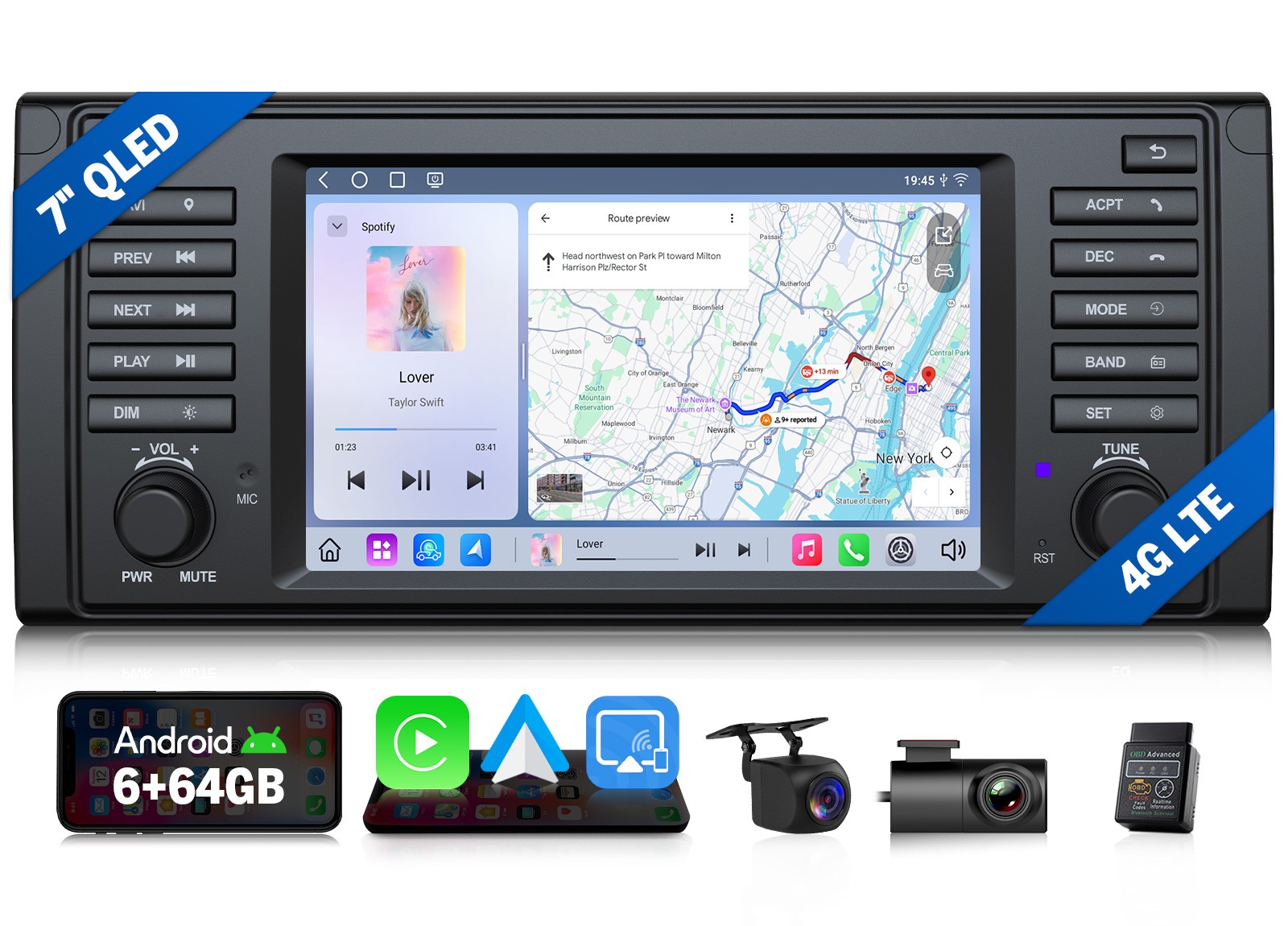 For BMW E39 530i Car Stereo 7″ QLED 6+64 Wireless Apple CarPlay Android Auto GPS