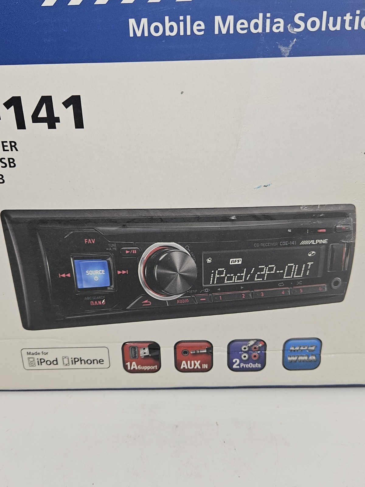 Alpine Model CDE-141 USB/MP3/CD Player In Dash Car Stereo New-Open Box