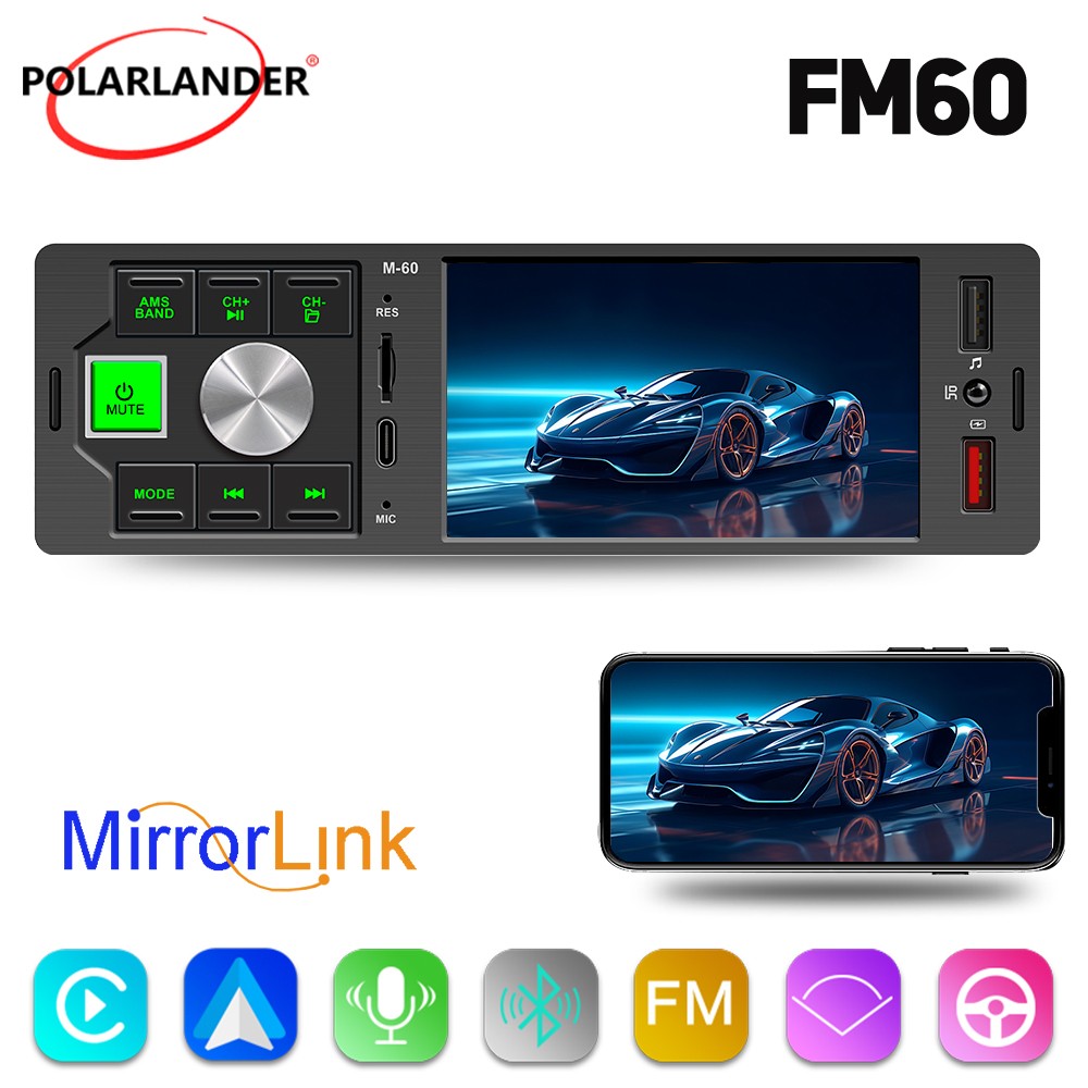 Type-C Mirror Link Bluetooth FM60 4.1in 1DIN Carplay Car Stereo Radio MP5