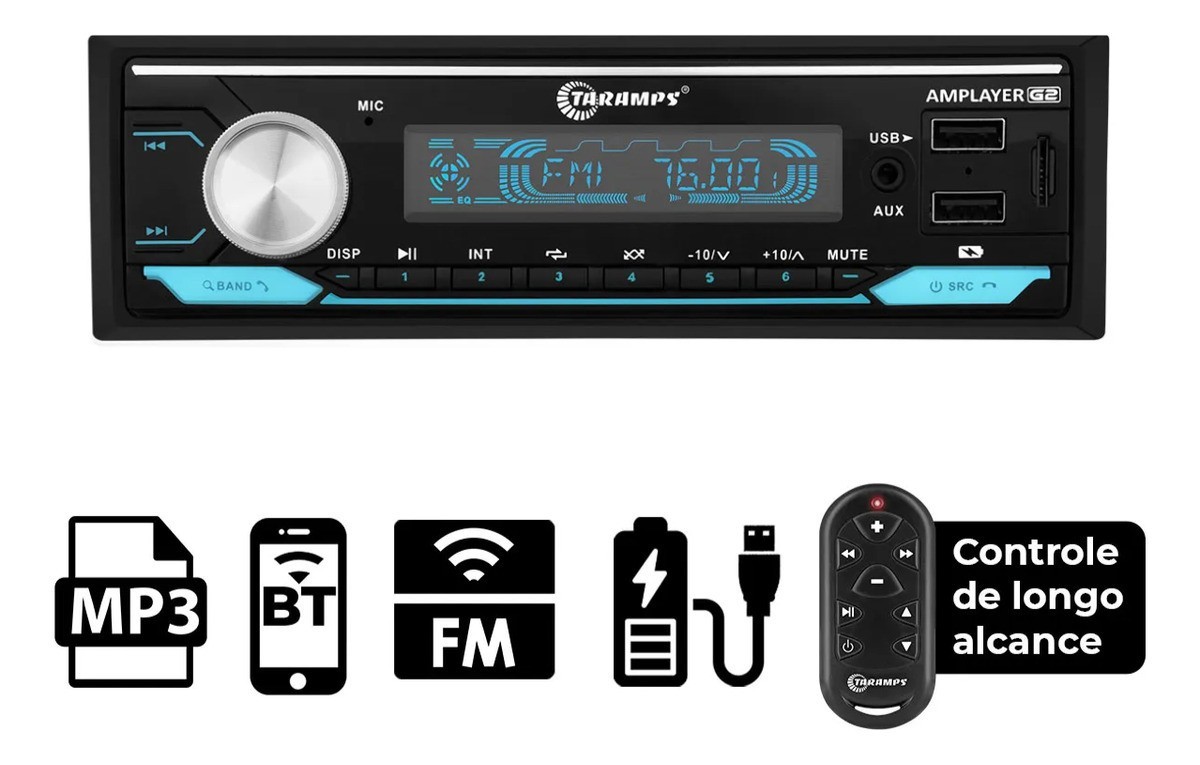 Radio Player Mp3 Taramps Amplayer Bluetooth Usb 400W Rms 4x100W Car Sound Launch