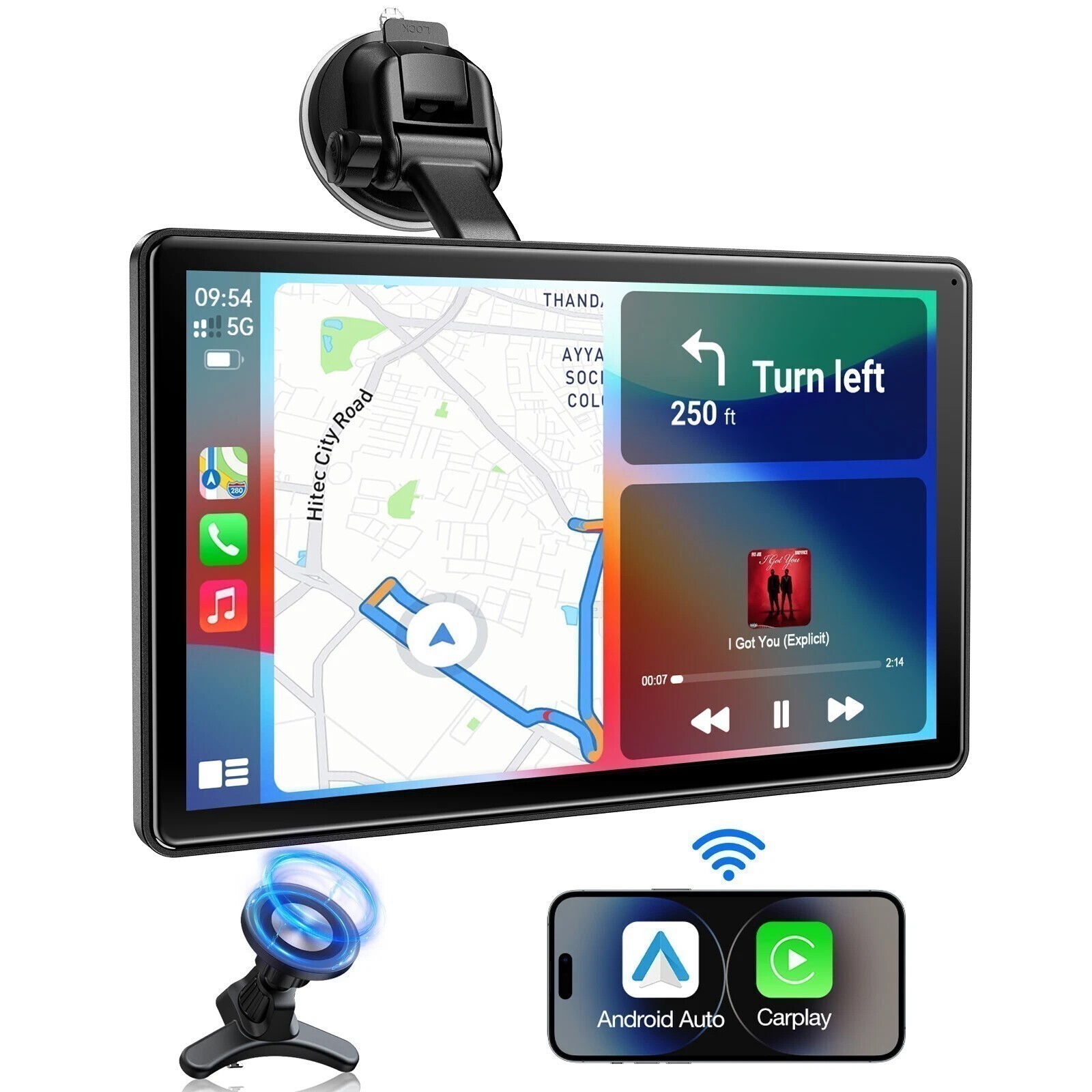Wireless 7″ Touch Screen 2K Portable Car Apple CarPlay&Android Auto Radio BT FM