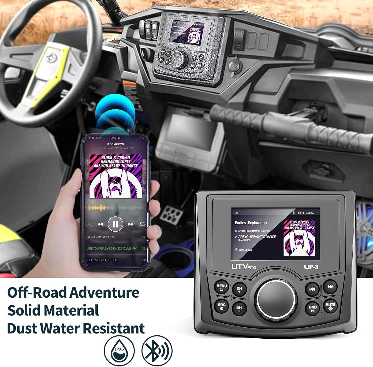 Marine UTV Stereo Bluetooth Radio with Rear View Camera