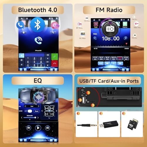 9.5″ CarPlay Android Auto Single DIN Stereo – Bluetooth Touchscreen Radio, Backu