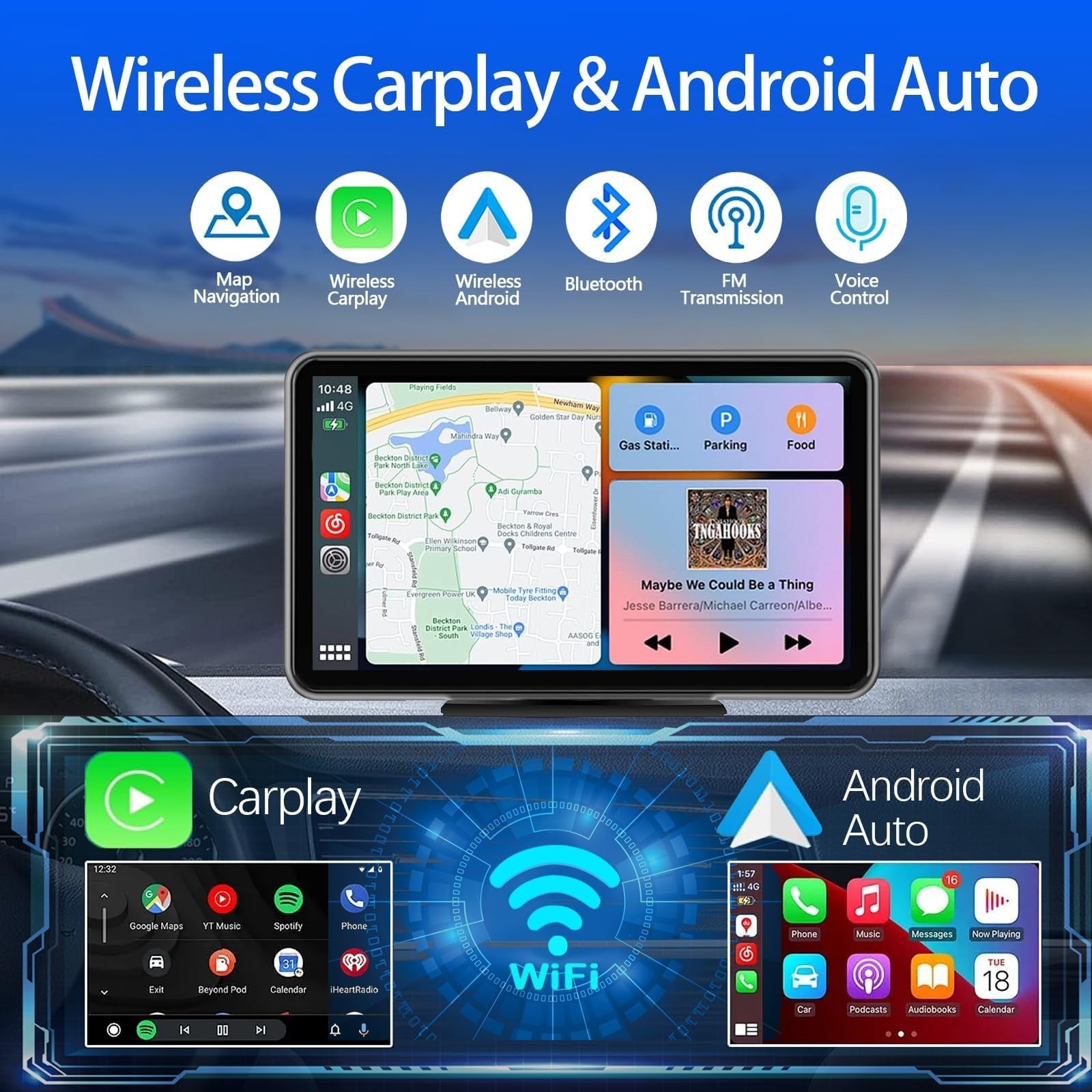 Wireless 7″ Touchscreen Car Stereo – Bluetooth, Voice Control, GPS, HD Backup Ca
