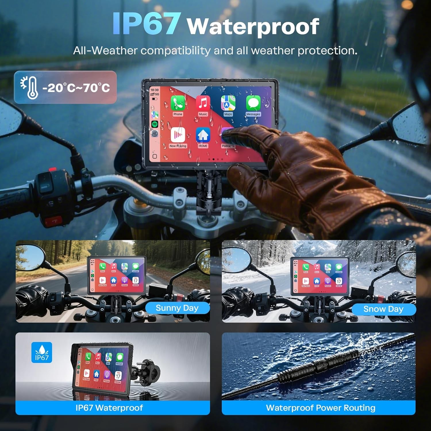 5Inch Motorcycle Wireless Carplay Apple Android GPS Navigation Google Assistant