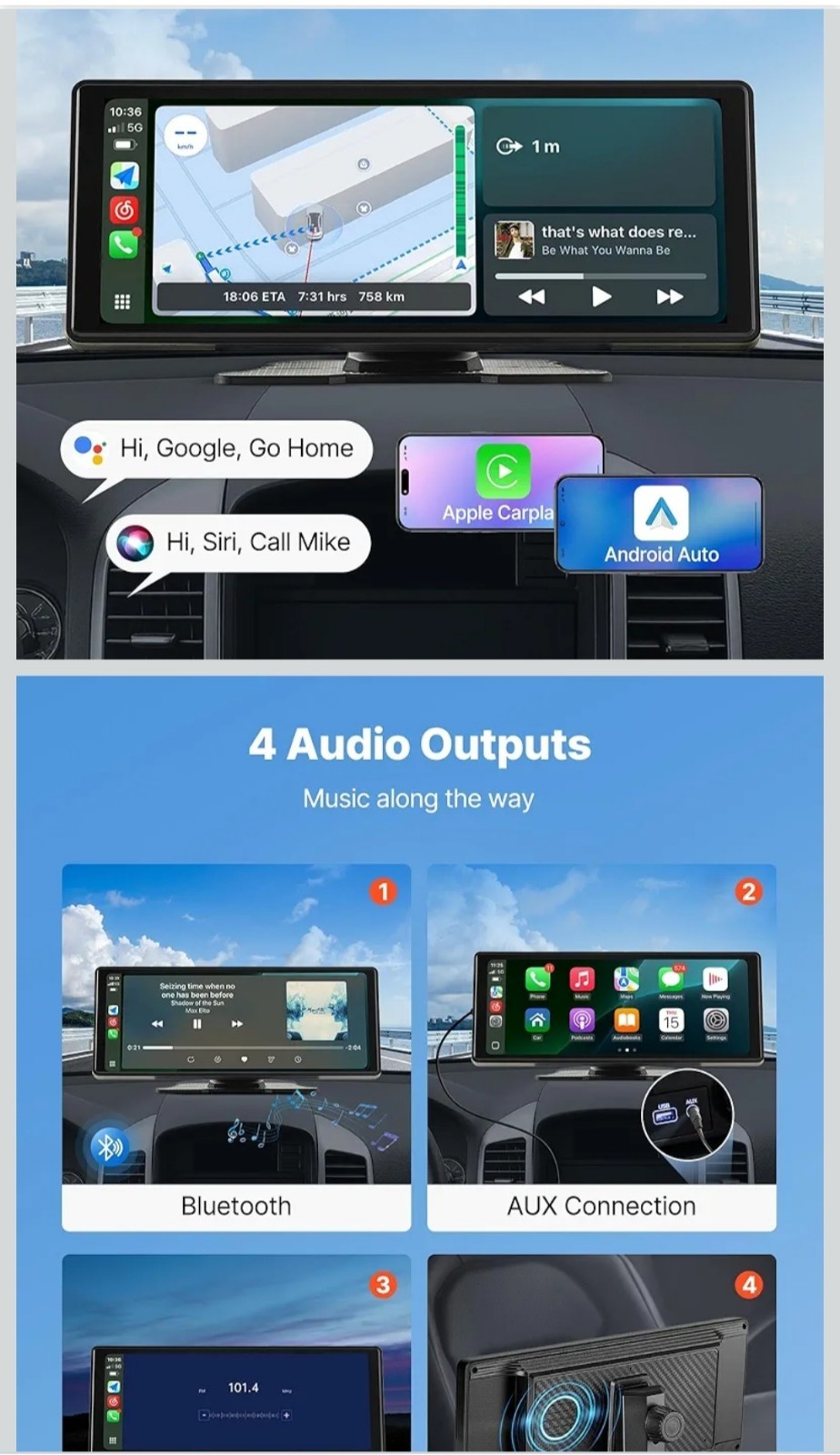 VEVOR Wireless Car Stereo, 10-Inch HD Portable Radio Touch Screen Compatible…