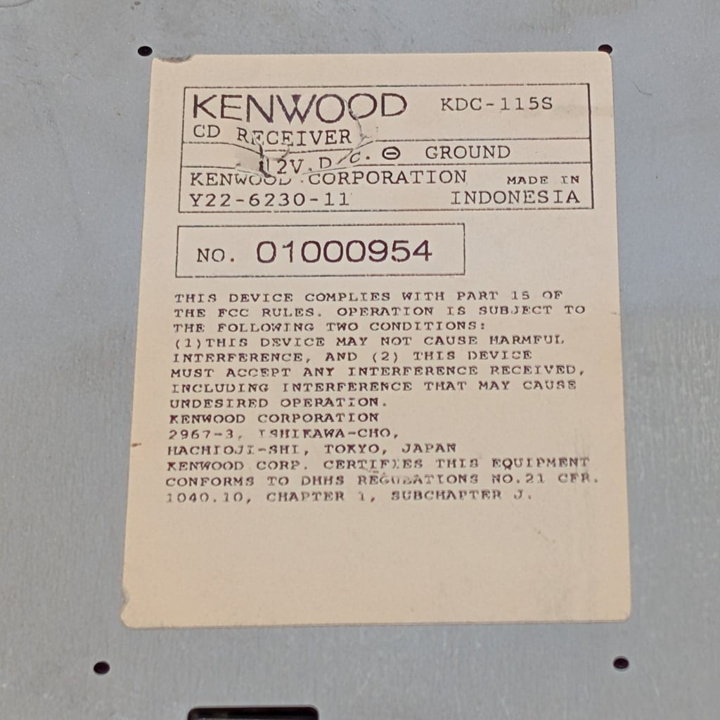 Kenwood KDC-115S CD Receiver Car Stereo Head Unit w/ Owner’s Manual Untested