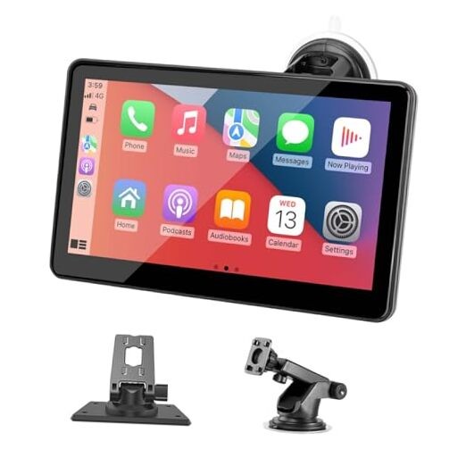 Portable Wireless CarPlay Screen for Car, 7″ HD Touch Screen for Car with