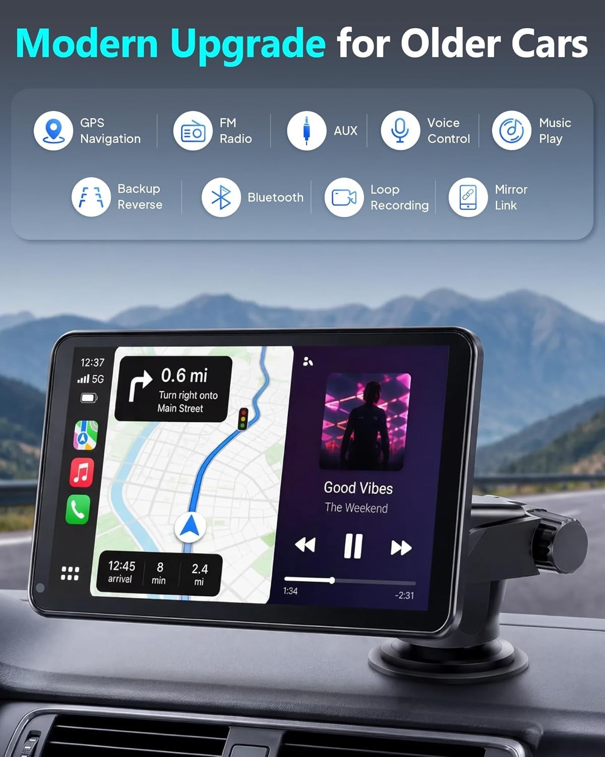 Seamless 7″ Wireless Car Display with Clear Backup Camera for Easy Parking