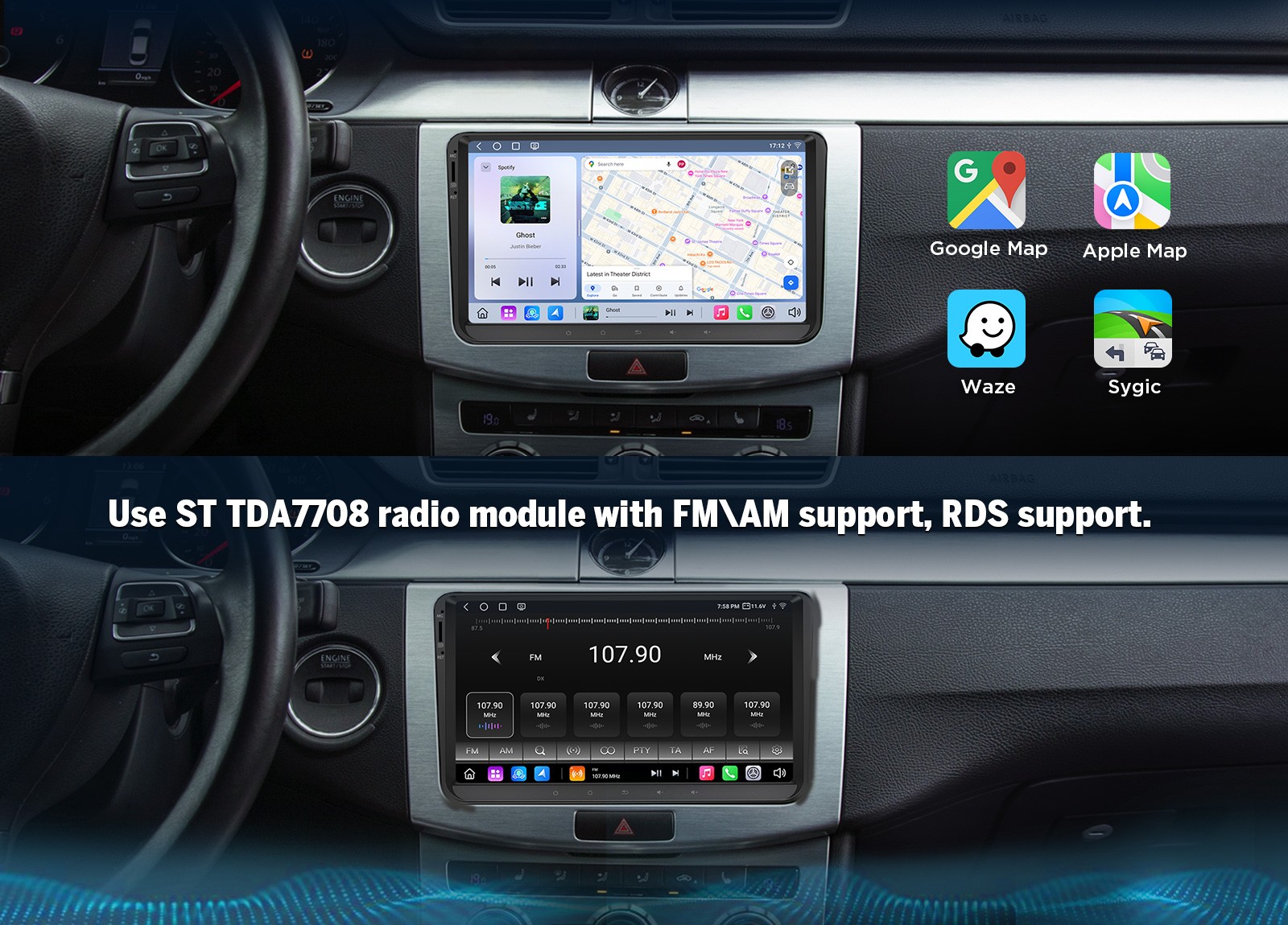 Android Auto 9″ QLED 6+64 for VW Volkswagen Car Stereo Radio CarPlay Plug & Play