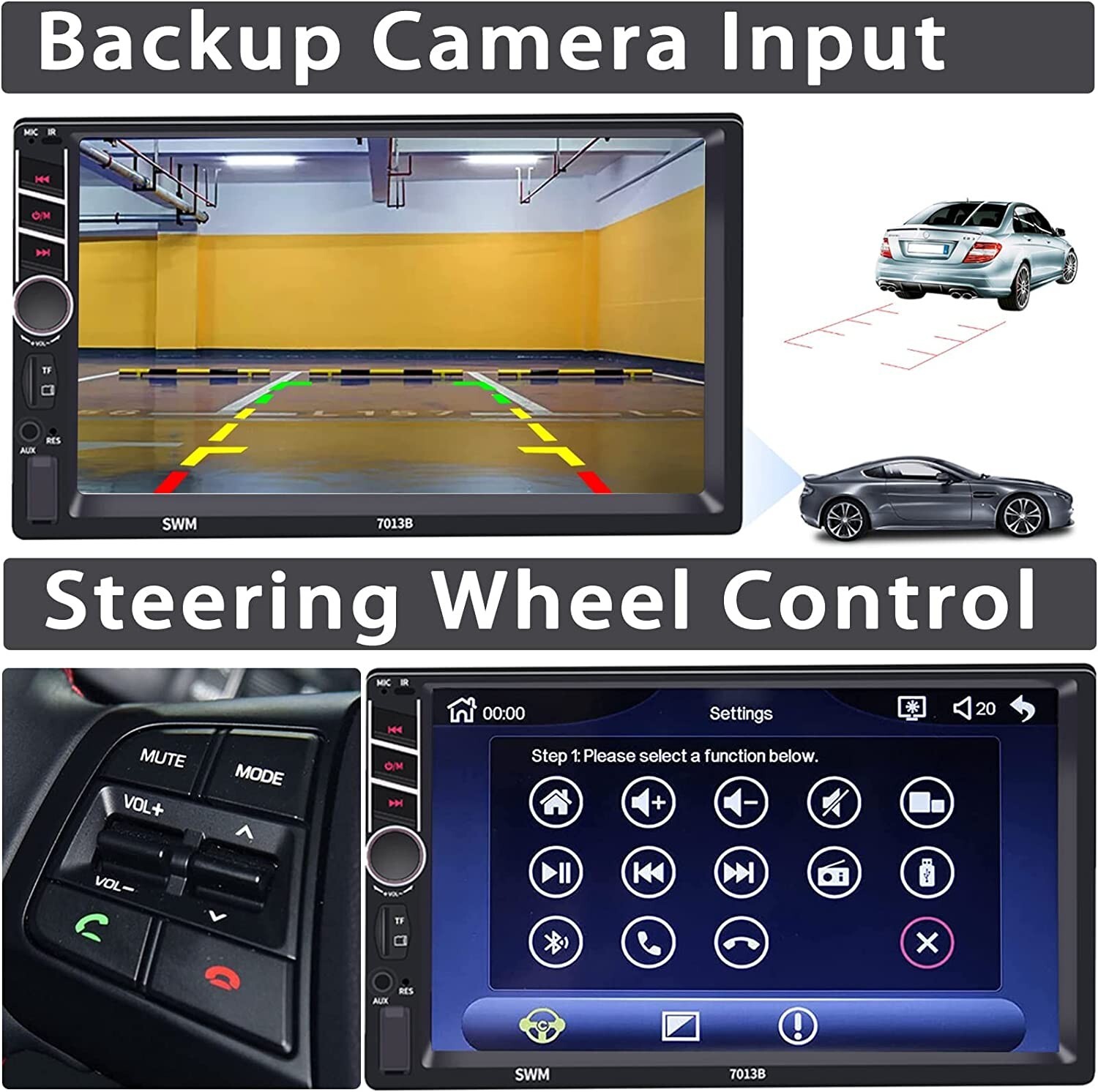 Double Din Car Stereo Apple Carplay/Android Auto Car Stereo with Bluetooth Backu