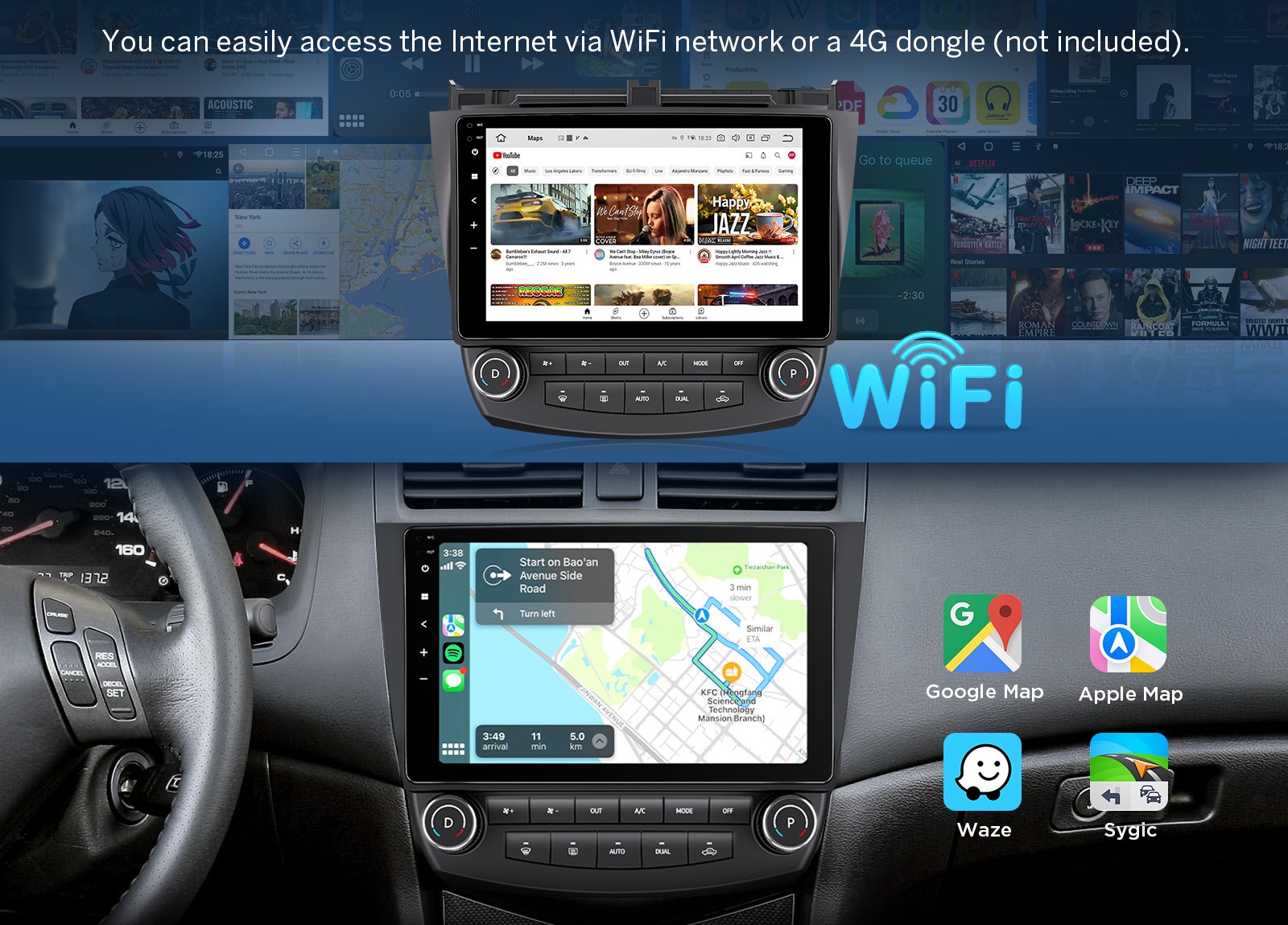 10.1″ IPS Android Auto 4+64G for 2003-2007 Honda Accord Car Radio CarPlay WiFi 6