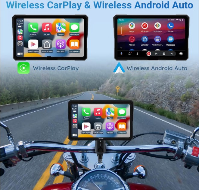 7″ Motorcycle Carplay GPS Navigation Wireless CarPlay & Android Auto Motorbike