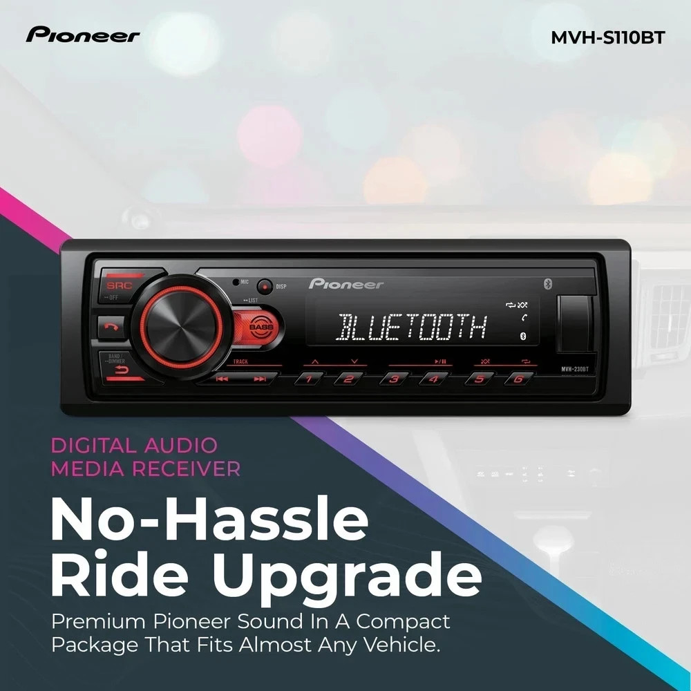 Pioneer MVH-S110BT 1-Din Digital Media Receiver Car Stereo – Bluetooth, Black