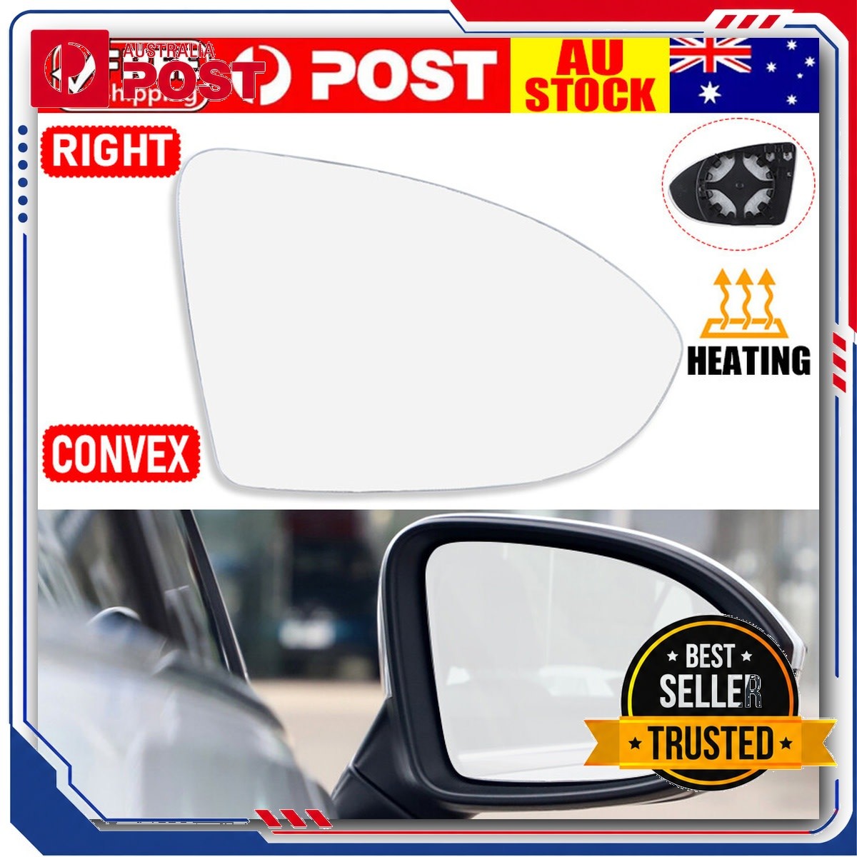 Driver Side Mirror Glass Heated Convex for VW Golf MK7 MK7.5 2013-2018