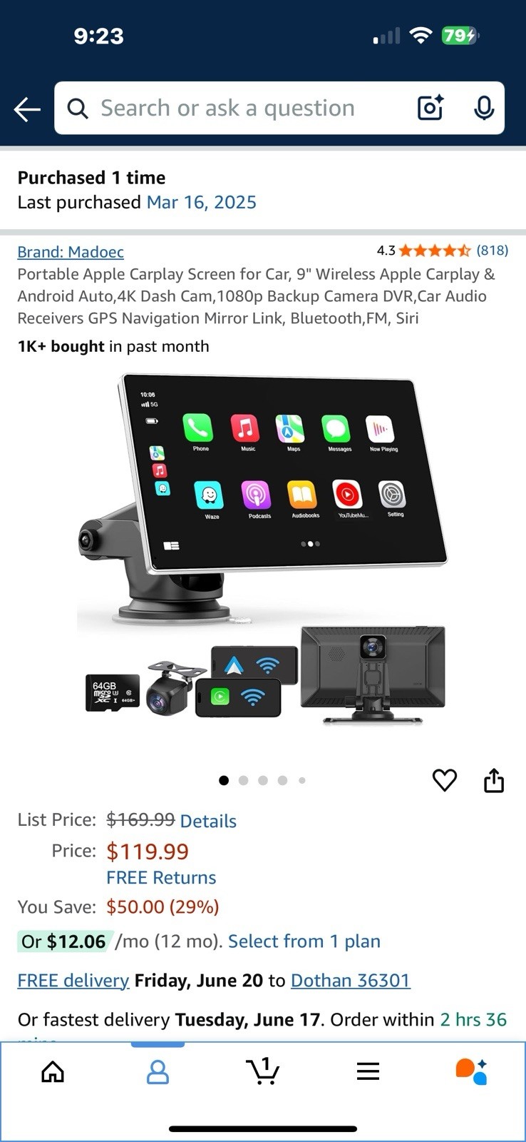 Portable Wireless Carplay Screen for Car Apple Carplay & Android