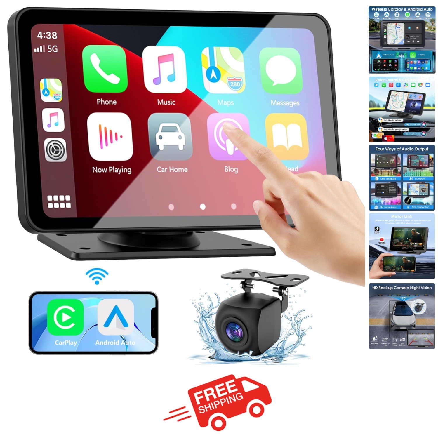 2025 Wireless Carplay & Android Auto Stereo with Backup Camera for All Vehicles