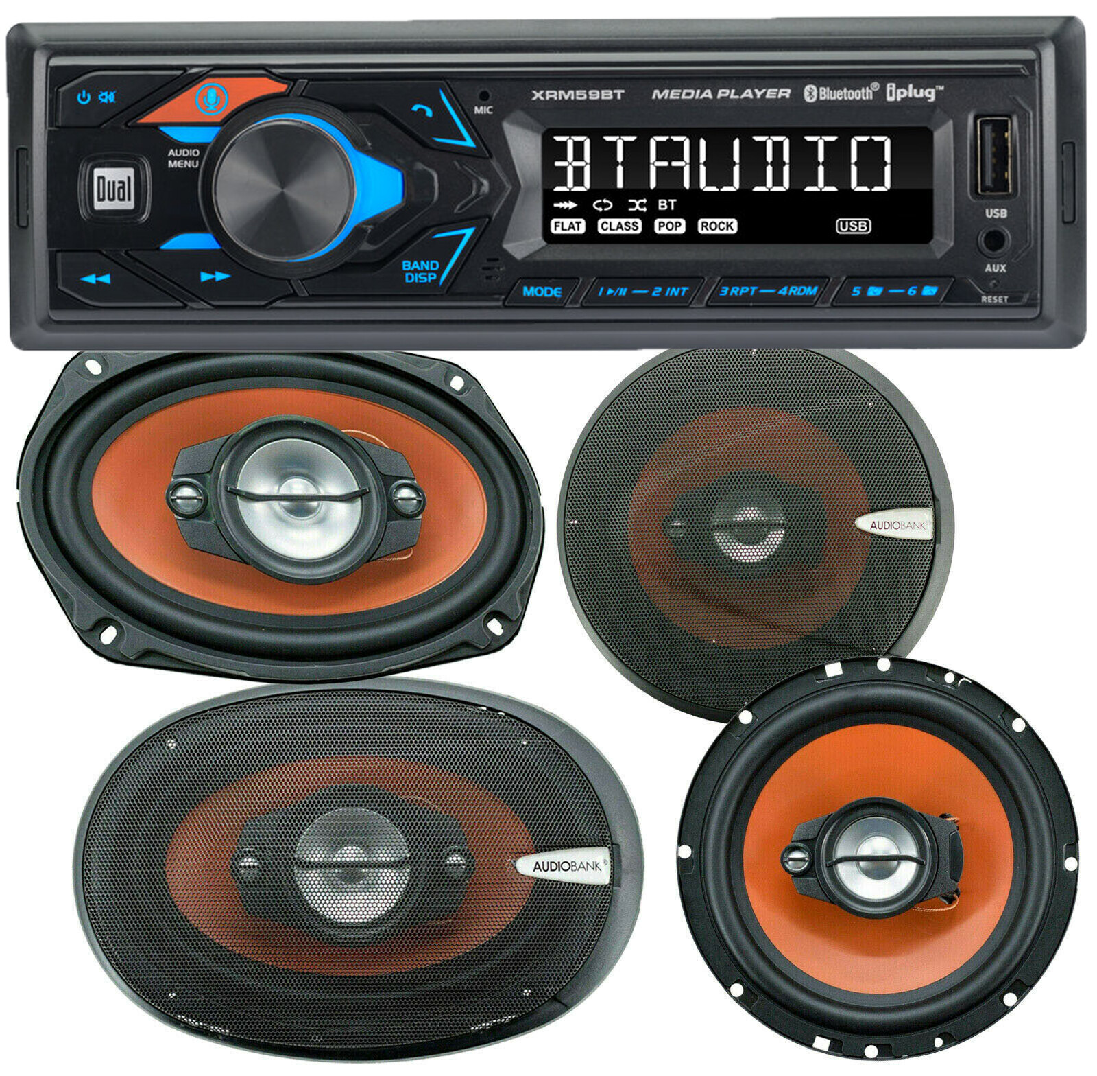 Dual XRM59BT Car Receiver + 2x Audiobank AB-790 6×9″ + 2x AB-674 6.5″ Speakers