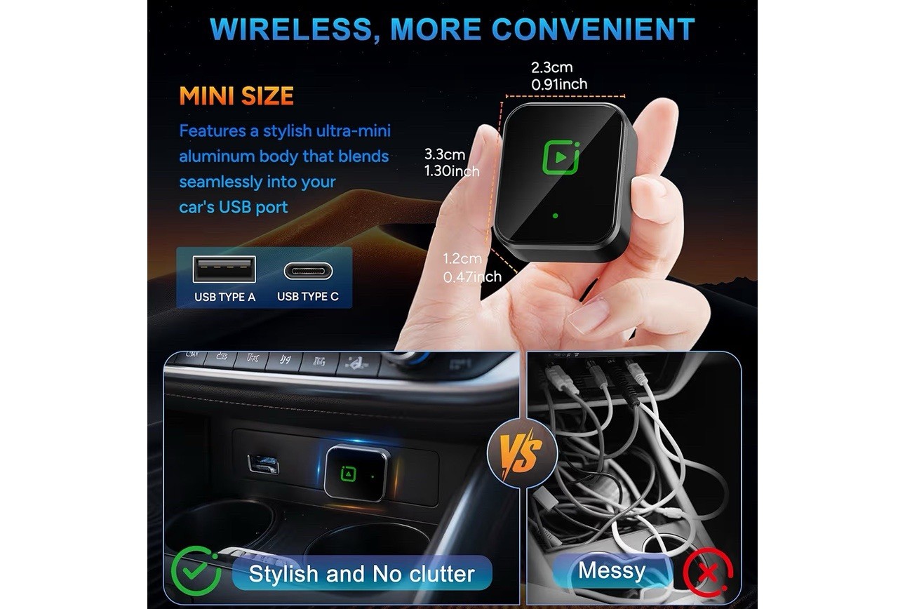 Carplay Wireless Adapter (Carplay Gray) Wired to Wireless