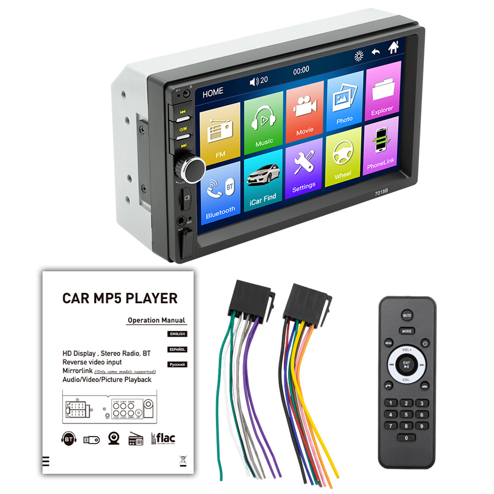 7″ Double Din Car Stereo Audio MP5 Player USB FM Multimedia Radio & Camera 7018B