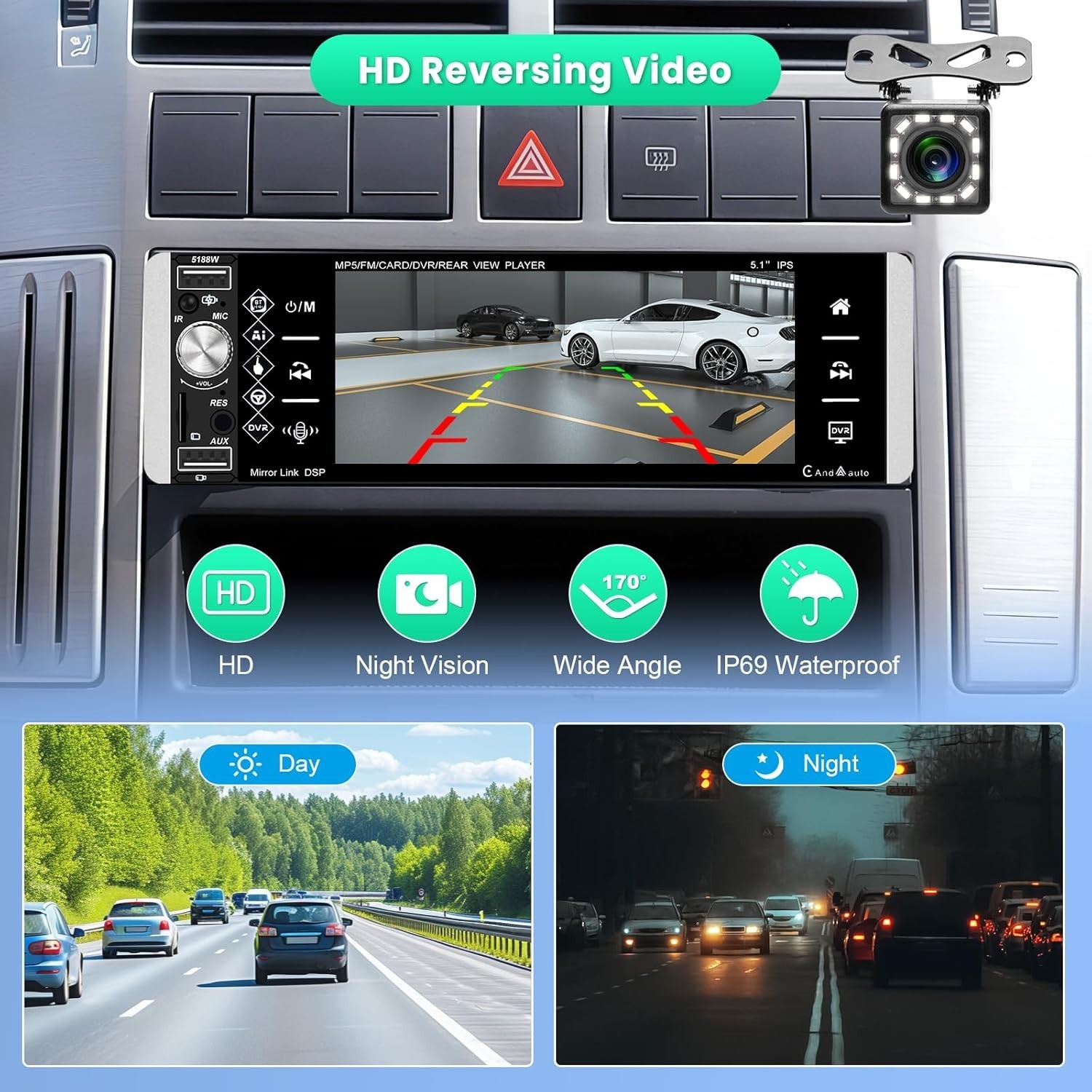 HD Touchscreen Radio with Built-in Carplay/Android Auto & Backup Camera