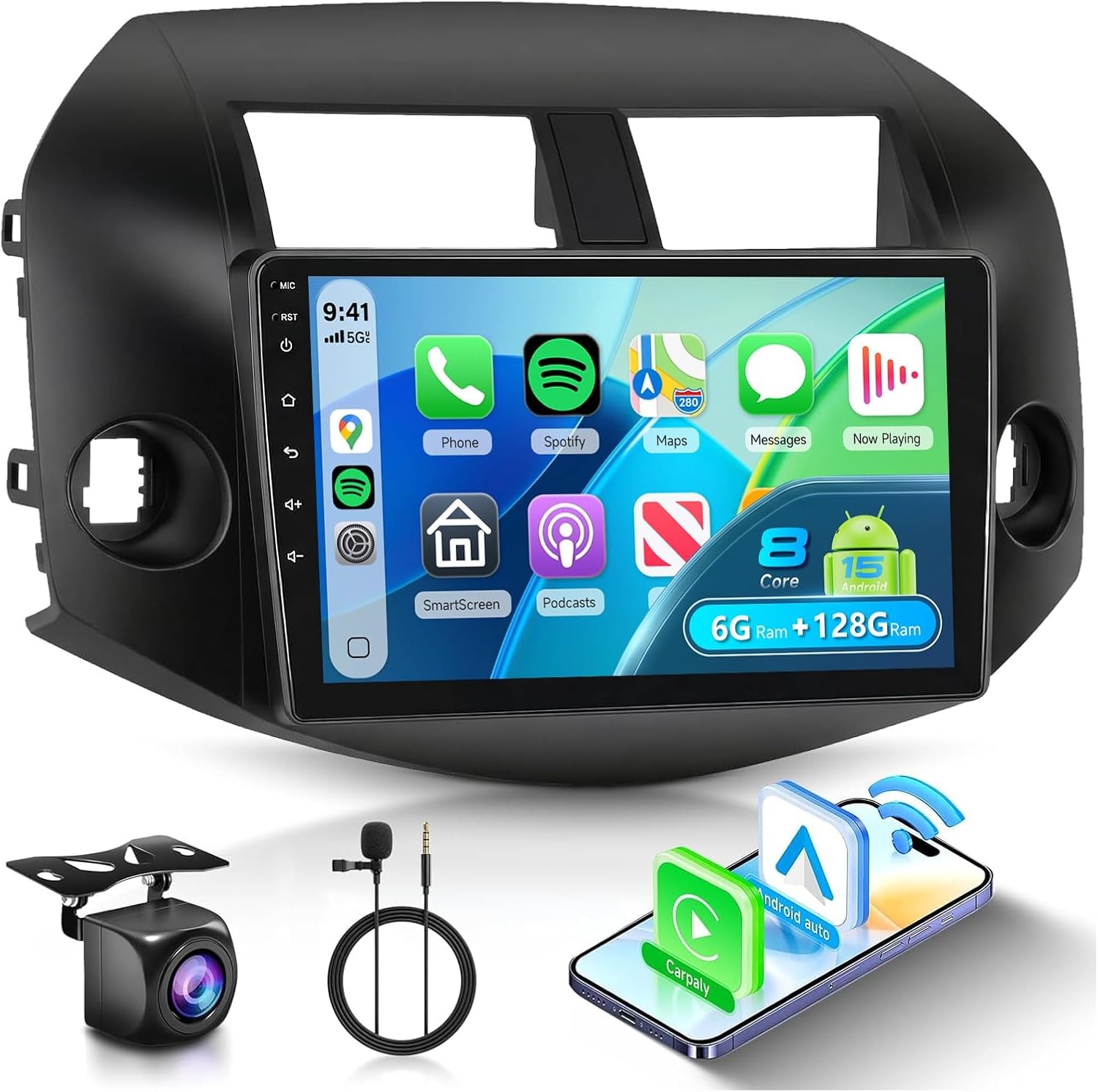 Radio GPS Carplay 8 Core 64G Car Stereo for TOYOTA RAV4 2006 – 2012 Android Auto